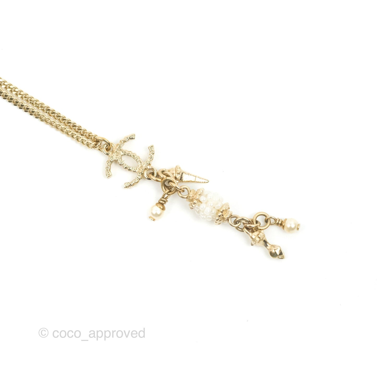 Chanel CC Drop Charm Necklace Gold Tone 12A