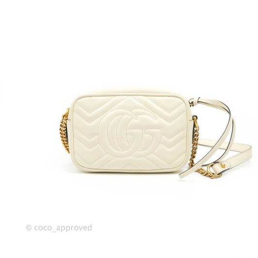 Gucci Mini Matelasse GG Marmont Camera Bag White Calfskin Gold Hardware