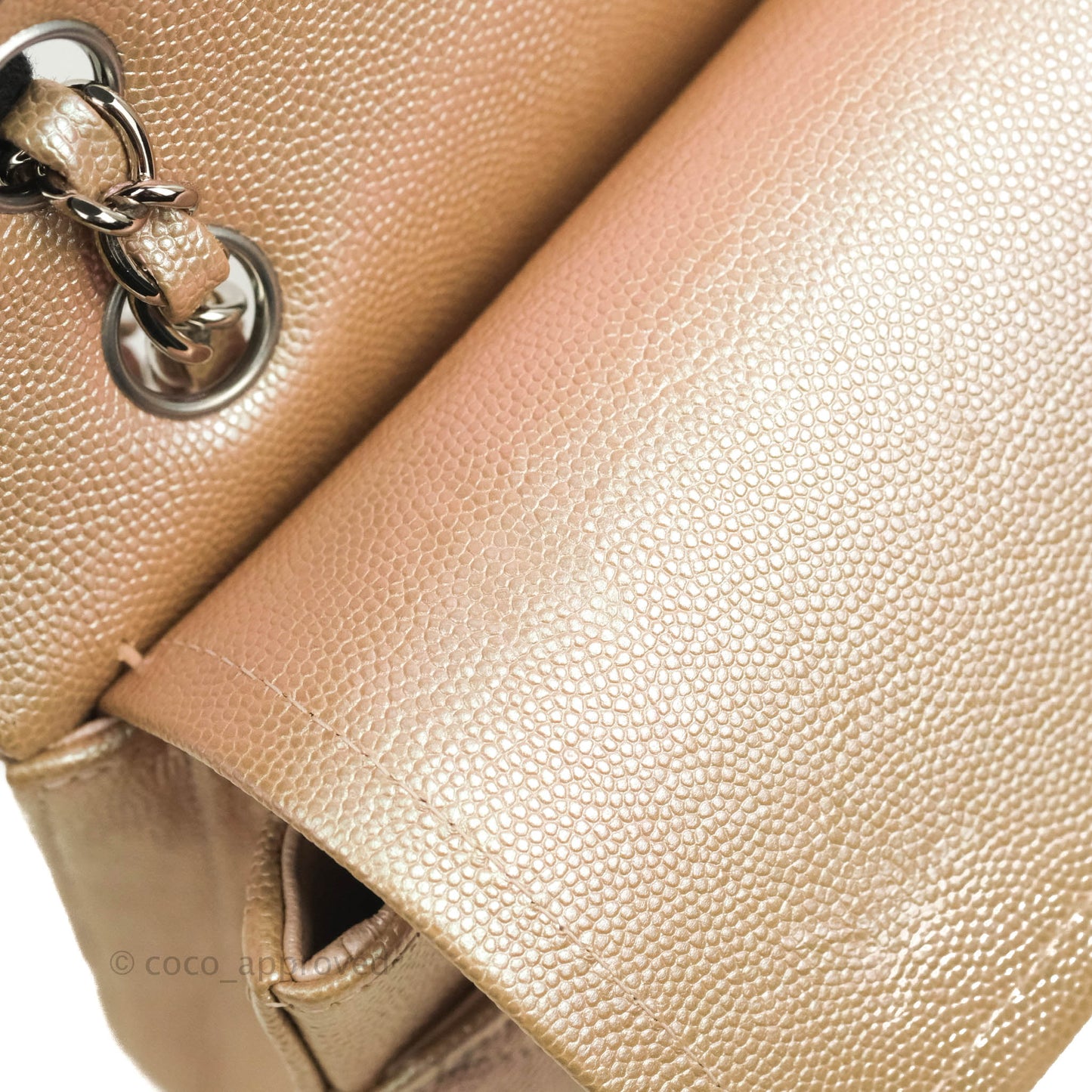 Chanel Classic M/L Medium Double Flap Iridescent Rose Gold Pink Caviar Silver Hardware 17B