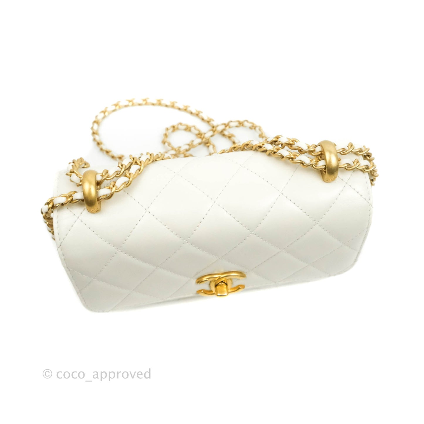Chanel Quilted Mini Perfect Fit Adjustable White Calfskin Aged Gold Hardware