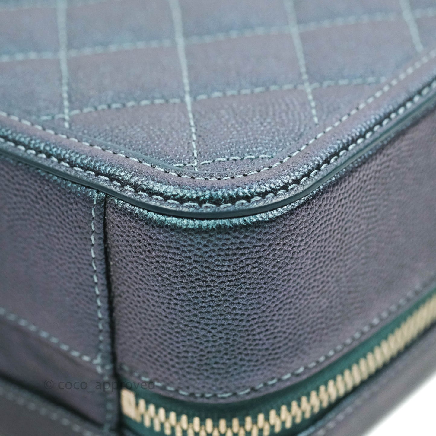 Chanel Quilted Medium CC Filigree Vanity Case Iridescent Dark Turquoise Caviar Rainbow Hardware