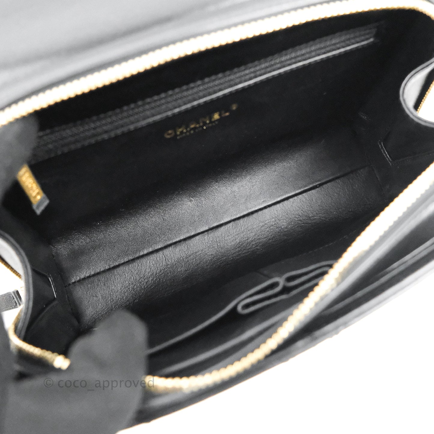 Chanel Medal Envelope Flap Bag Chevron Black Calfskin Aged Gold Hardware