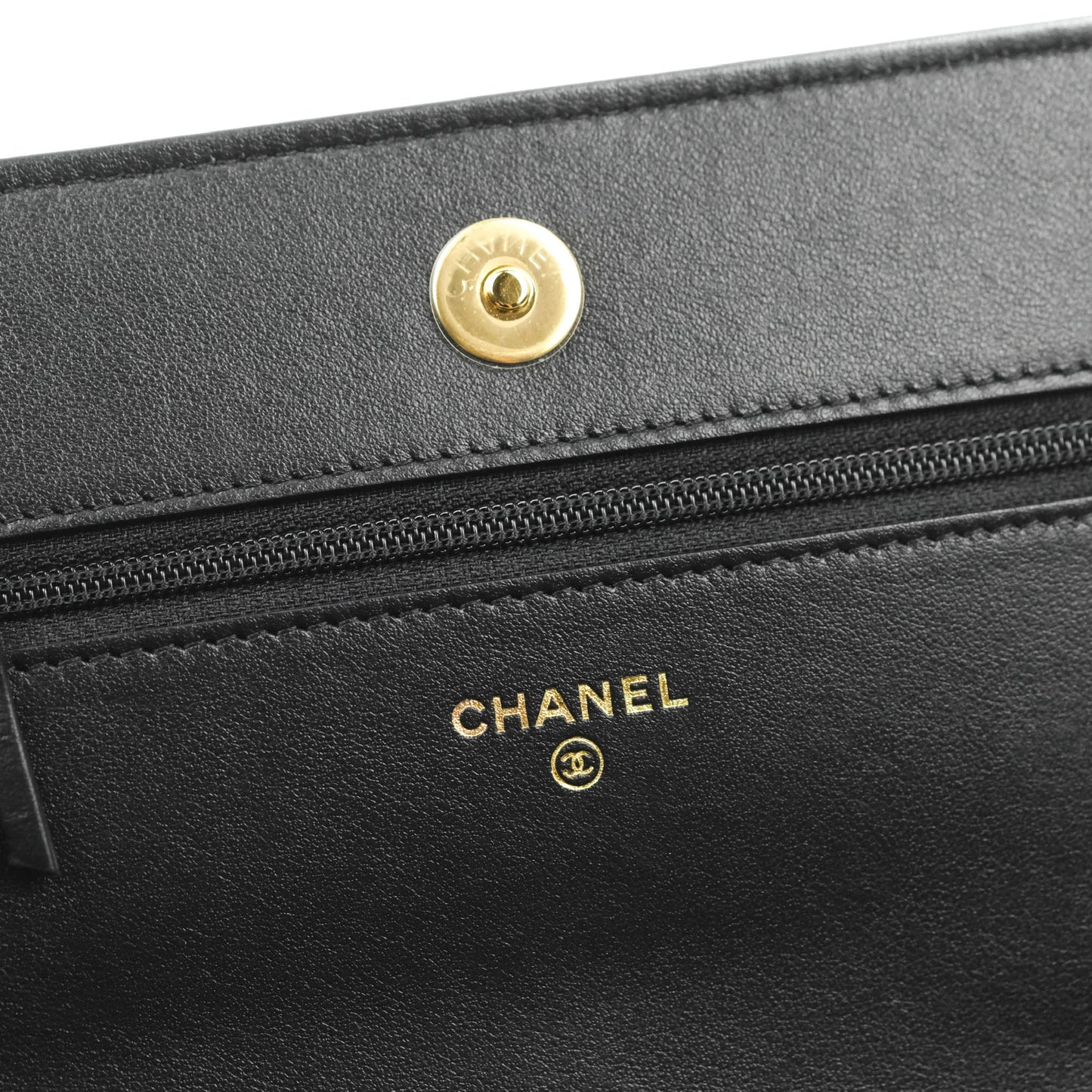 Chanel Quilted Wallet on Chain WOC Stitching Black Lambskin Gold Hardware