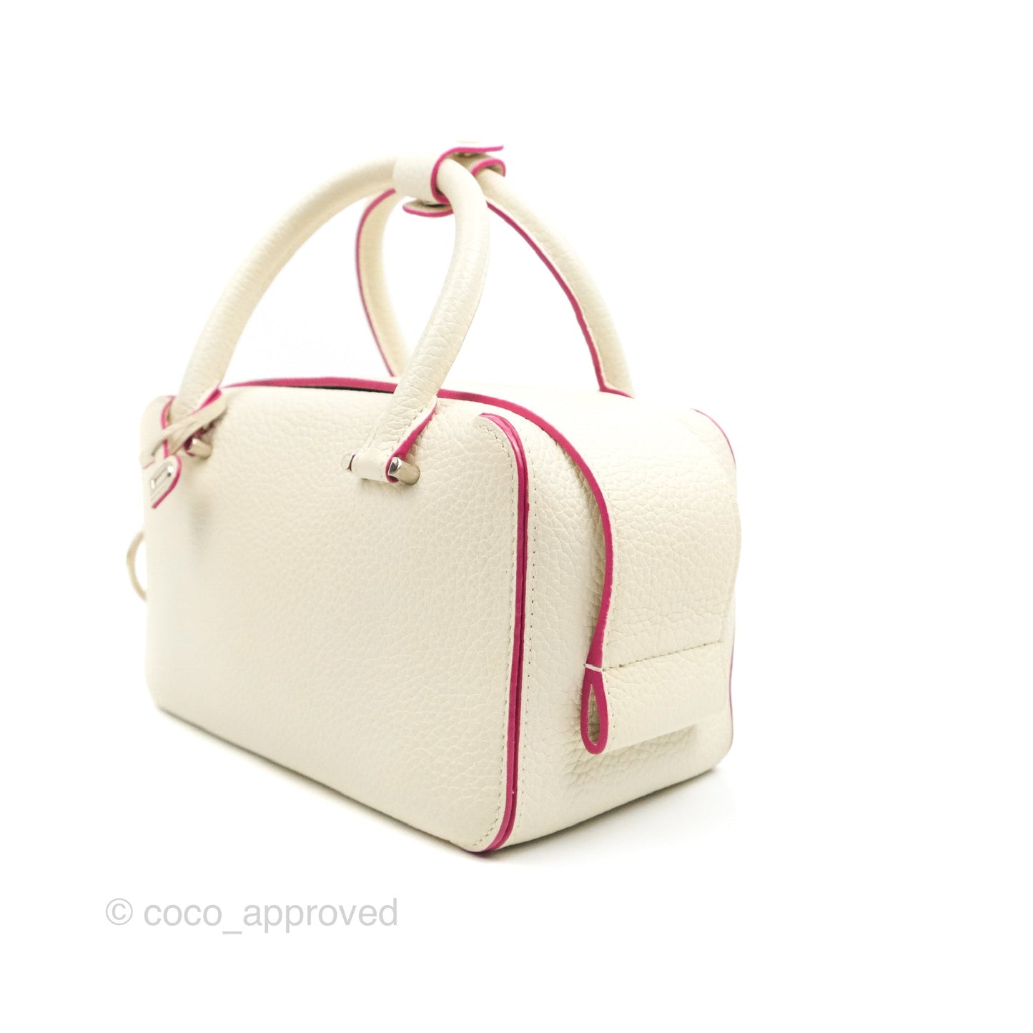 Delvaux Cool Box Mini Taurillon Soft Grained Calfskin White/Fuchsia