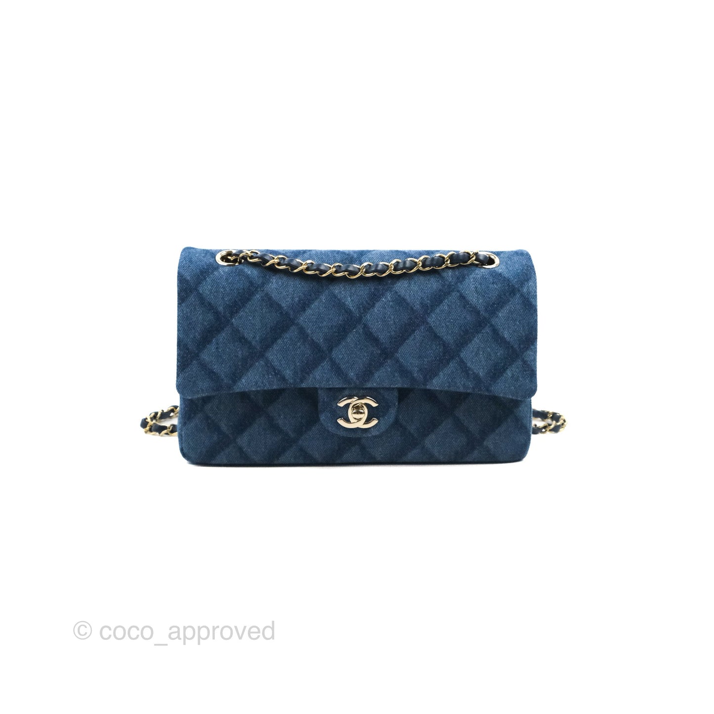 Chanel M/L Quilted Medium Double Flap Blue Printed Denim