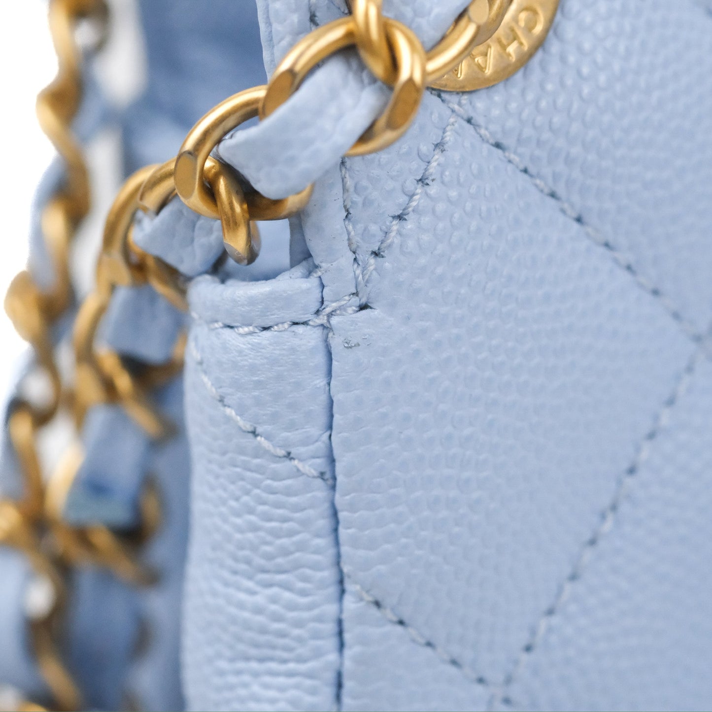 Chanel Quilted Wavy CC Hobo Light Blue Caviar Aged Gold Hardware 23P
