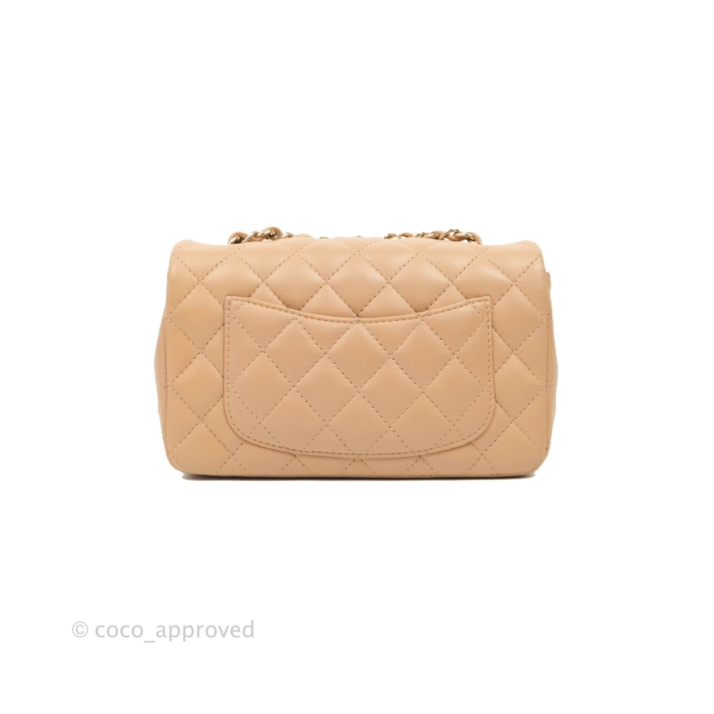 Chanel Quilted Mini Rectangular Flap Beige Lambskin Gold Hardware