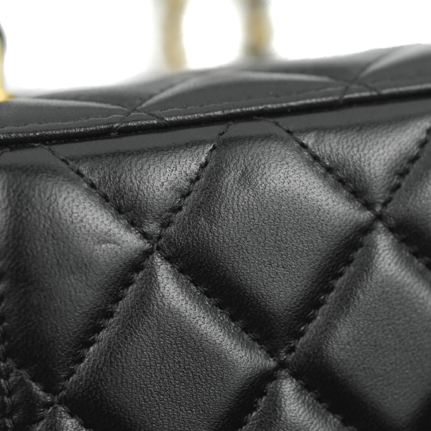 Chanel Classic Vanity Rectangular Top Handle With Chain Black Lambskin Aged Gold Hardware