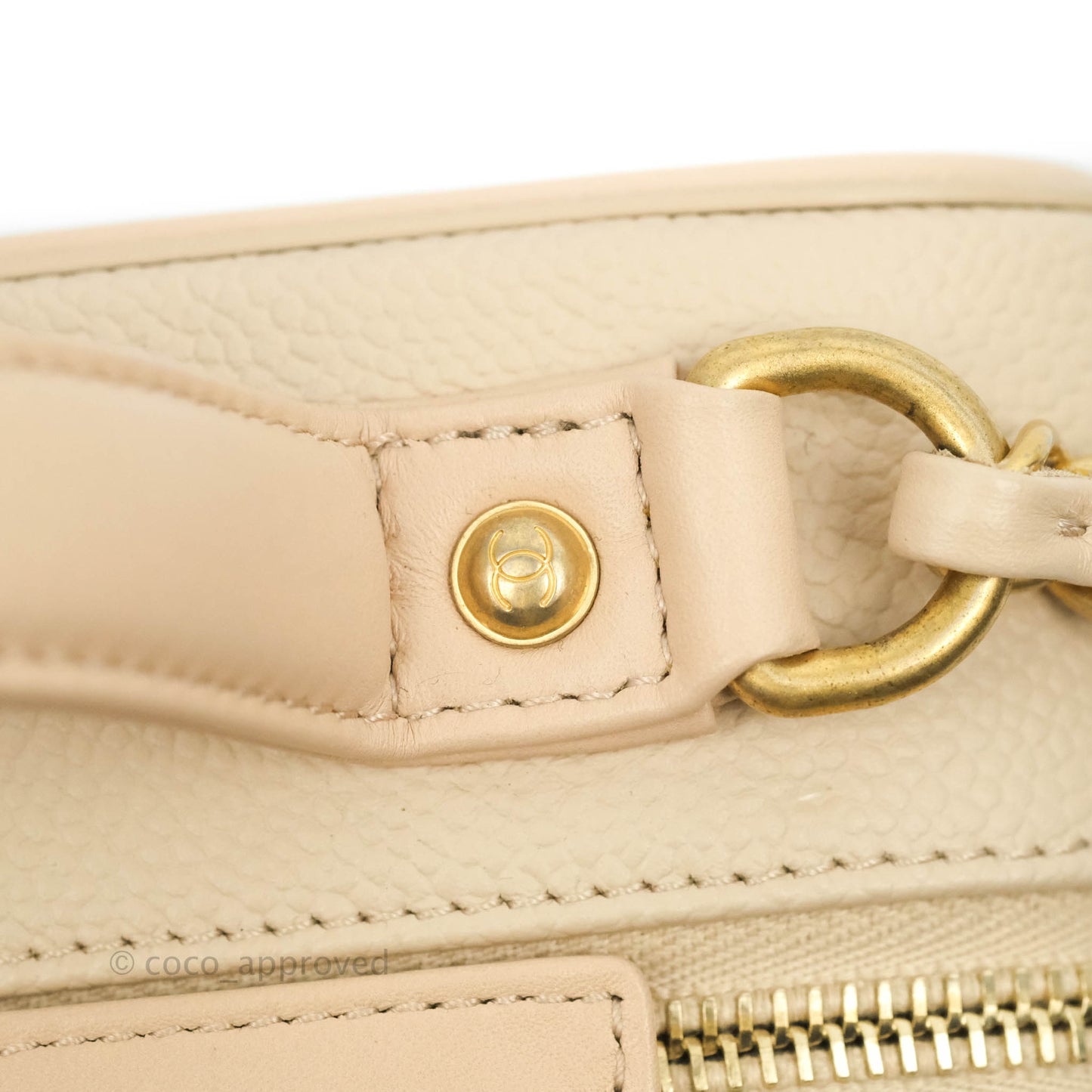 Chanel Quilted Medium CC Filigree Vanity Case Light Beige Caviar Aged Gold Hardware