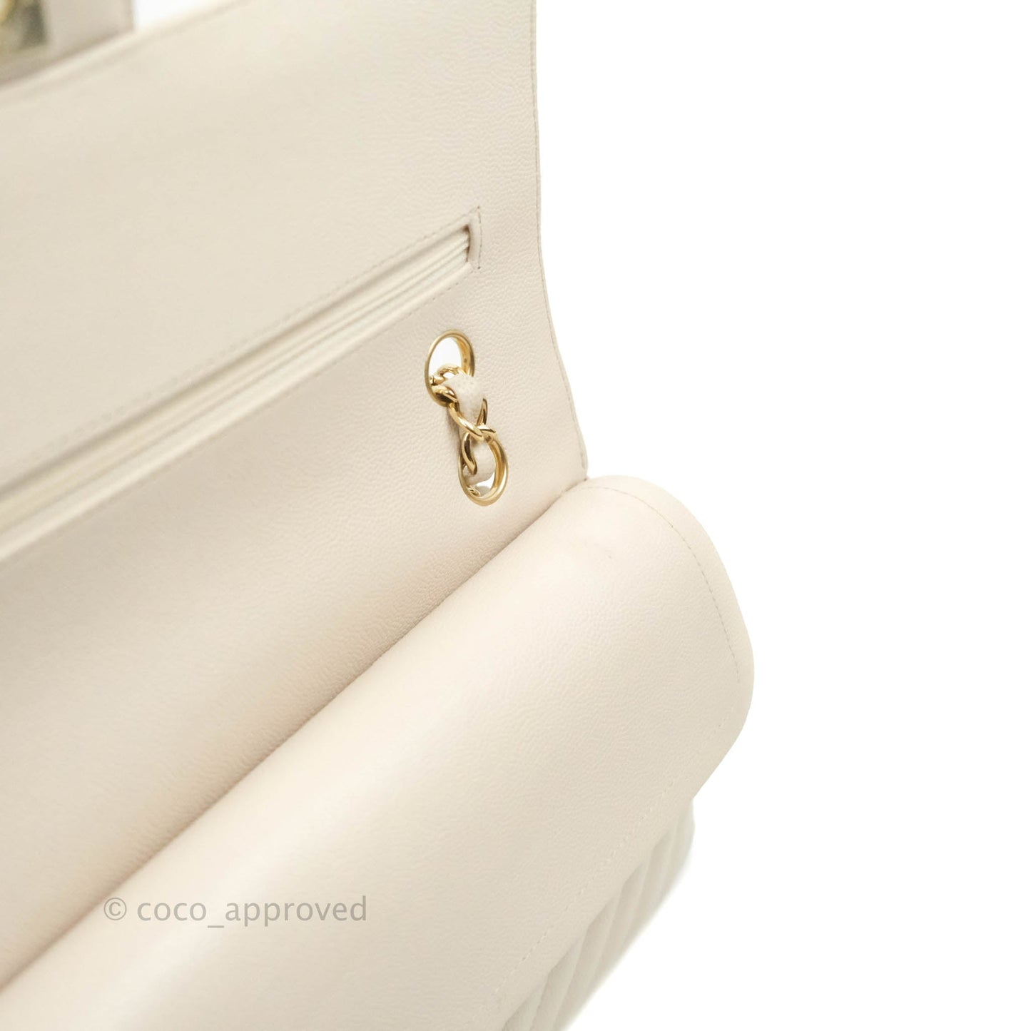 Chanel Classic M/L Medium Double Flap Chevron Ivory Caviar Gold Hardware