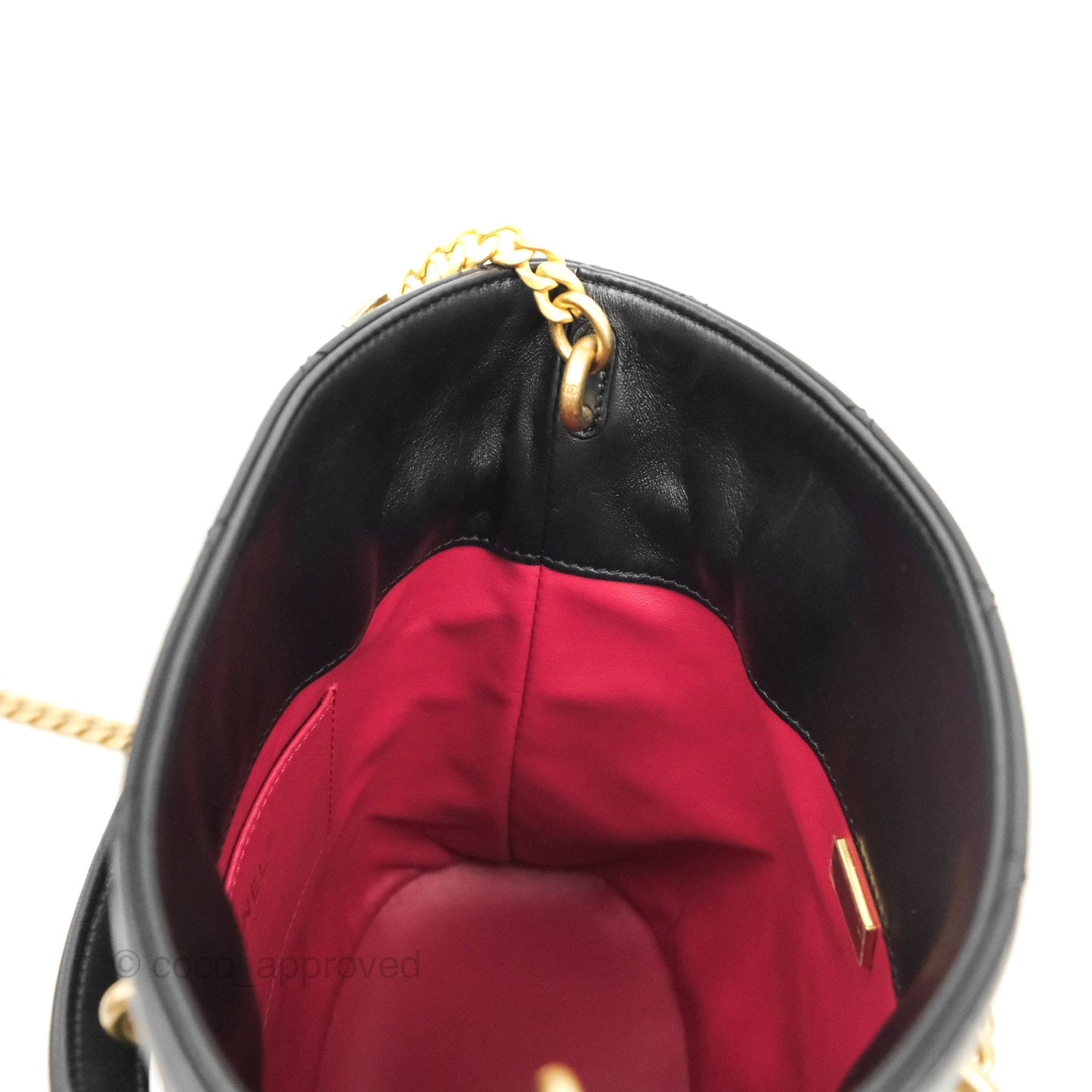 Chanel Enamel CC Bucket Bag Black Lambskin Gold Hardware 22S