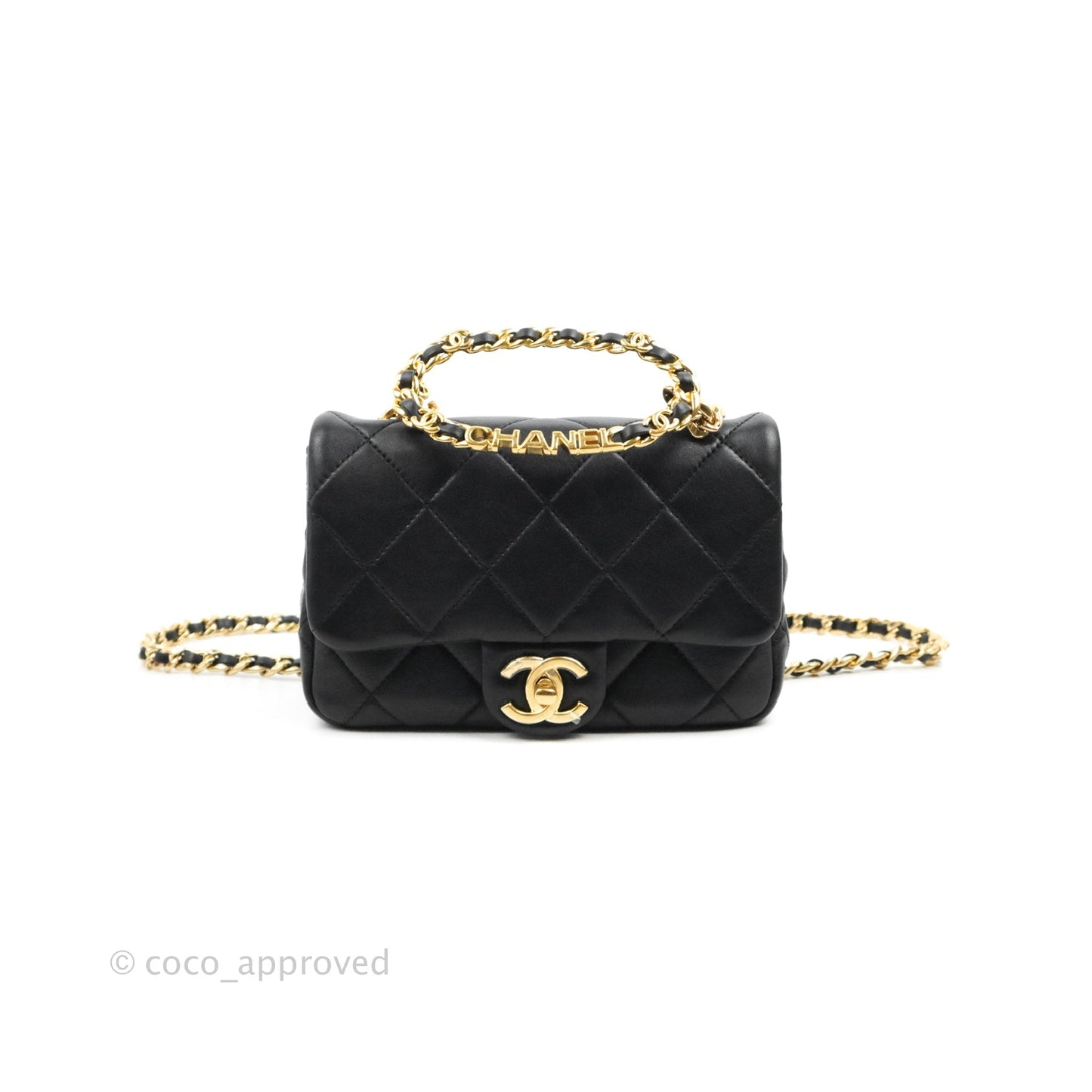 Chanel Quilted Mini Flap Bag With Chanel Logo Top Handle Lambskin Calfskin Mixed Fibers Gold Hardware