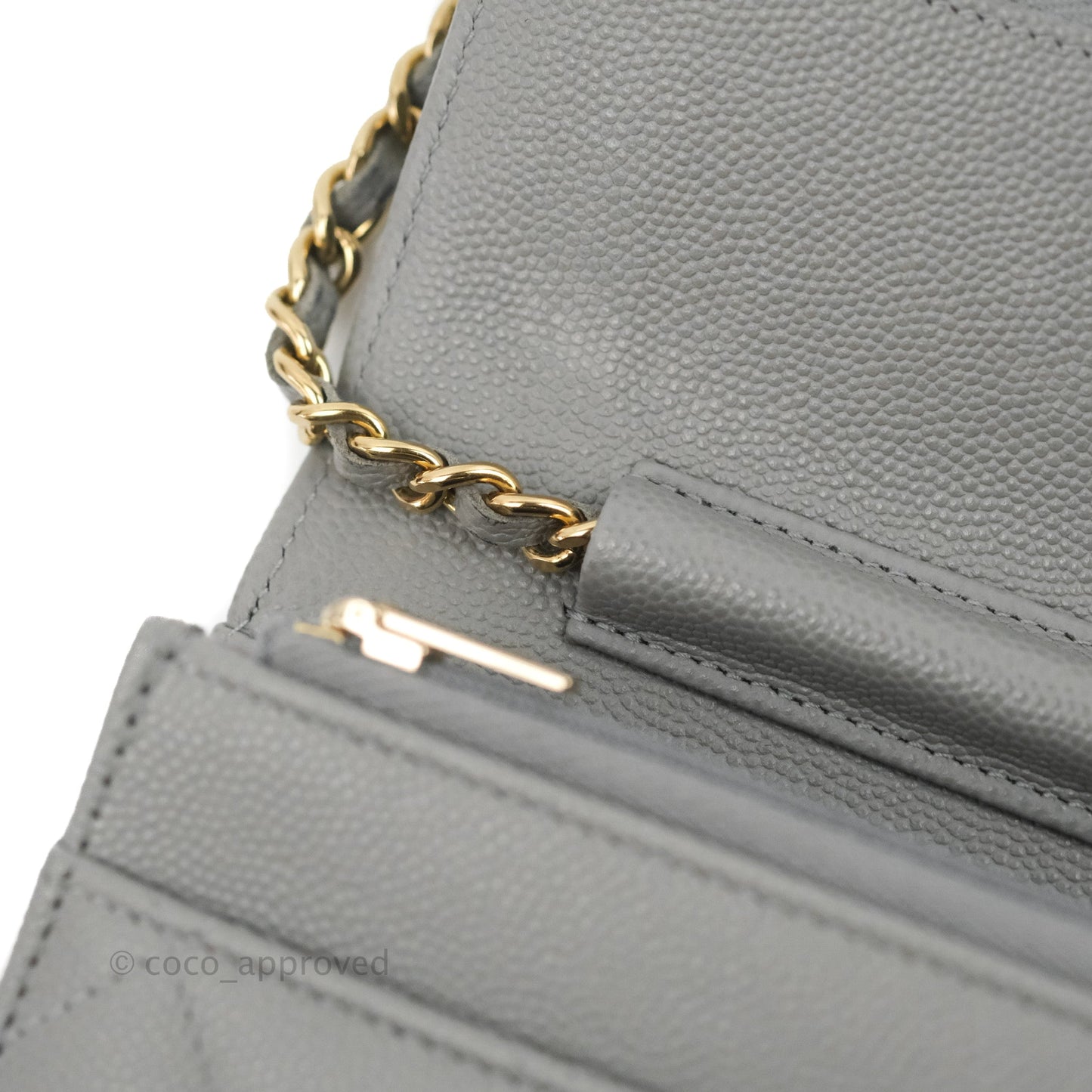 Chanel Quilted Classic Wallet on Chain WOC Grey Caviar Gold Hardware