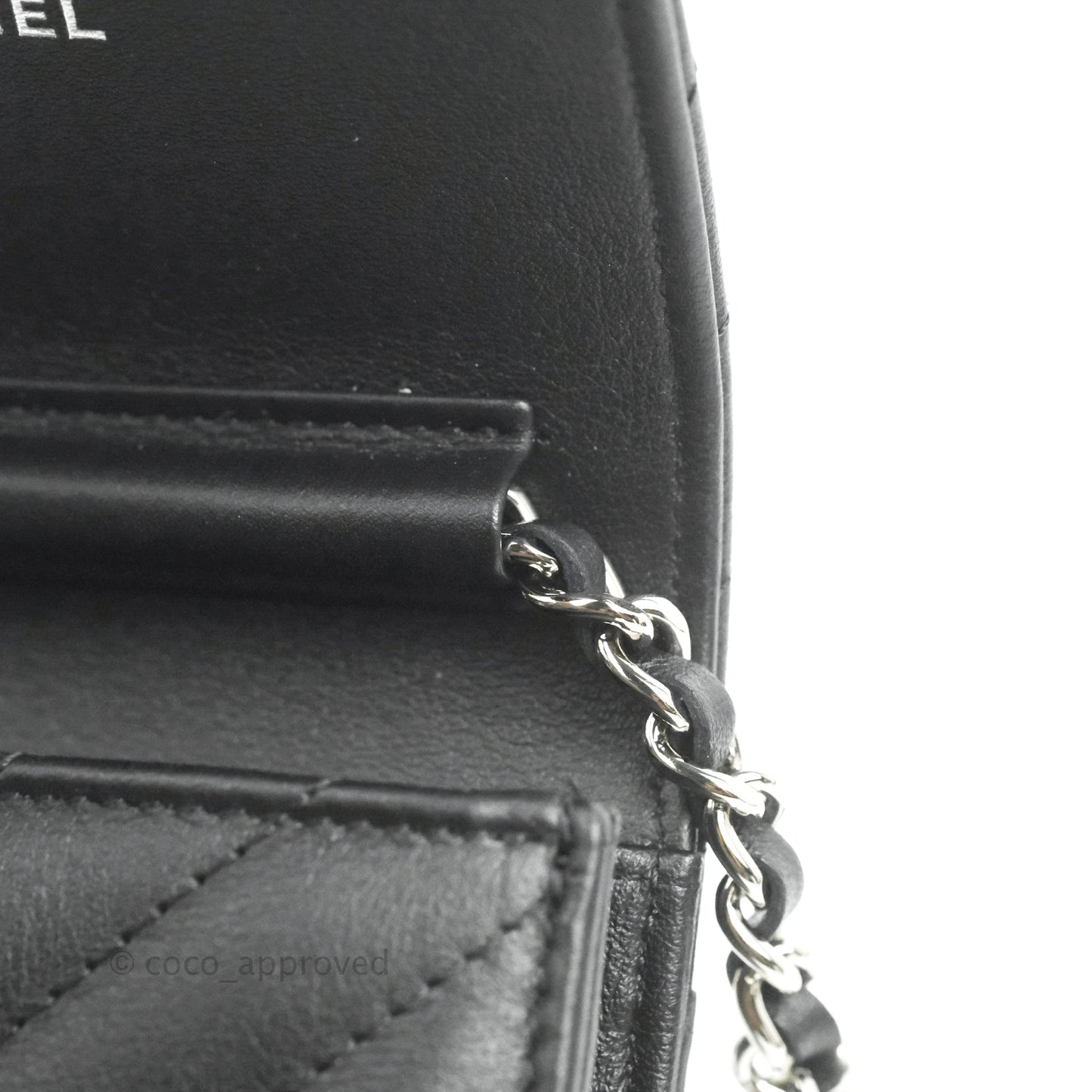 Chanel Classic Chevron Phone Holder Calfskin Black Silver Hardware