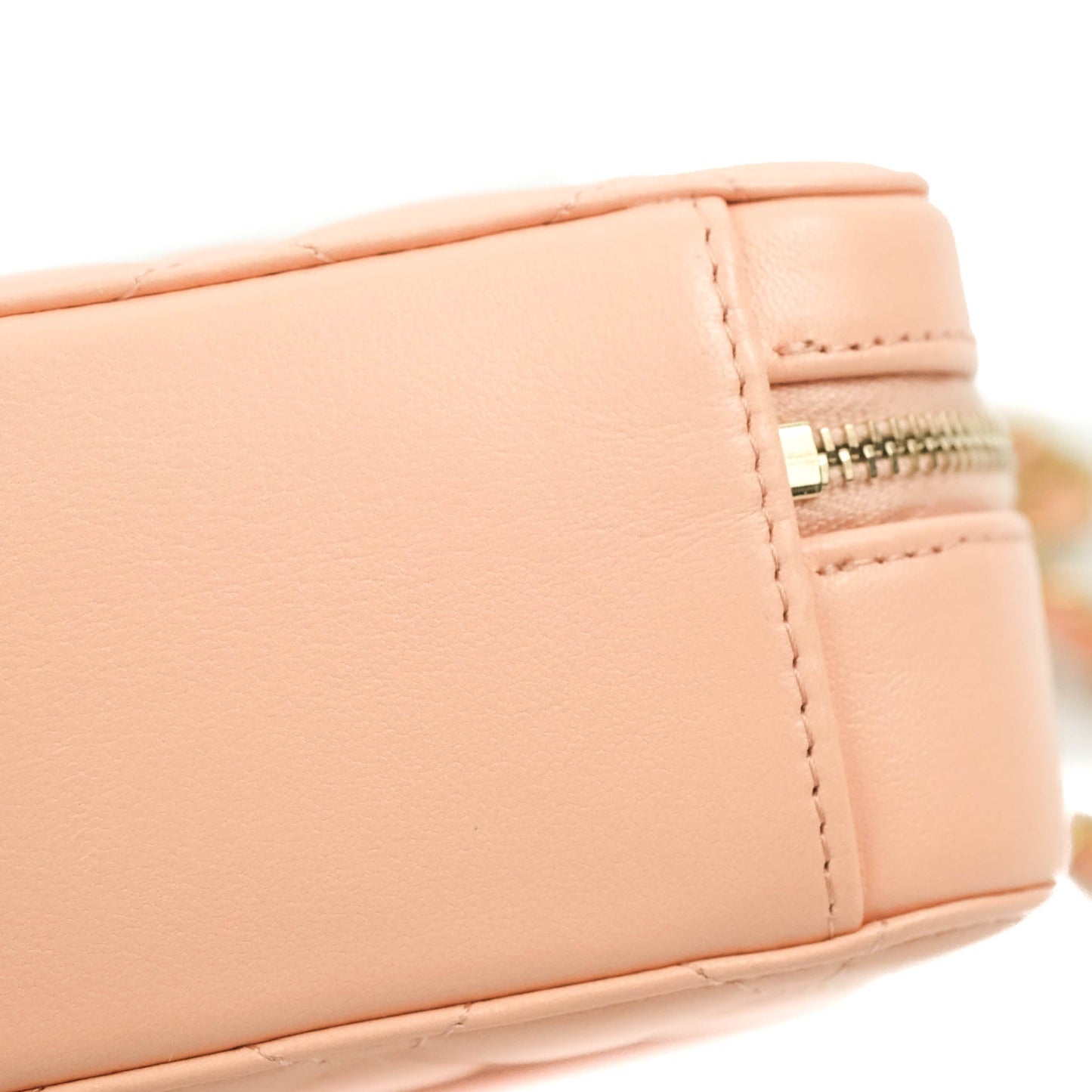 Chanel Mini Pearl Crush Quilted Camera Case Beige Pink Lambskin Aged Gold Hardware