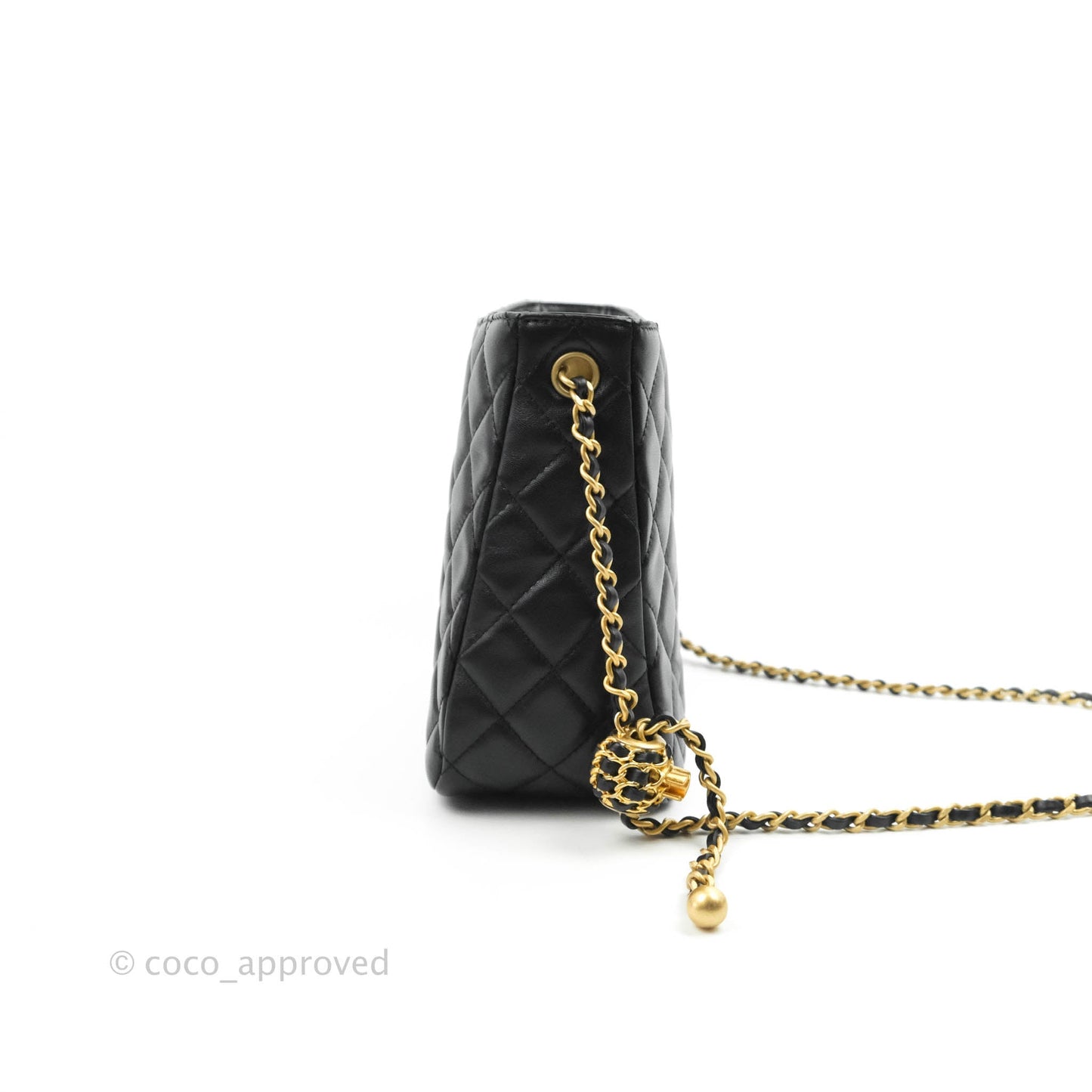 Chanel Black Pearl Crush Hobo Bag Lambskin Aged Gold Hardware