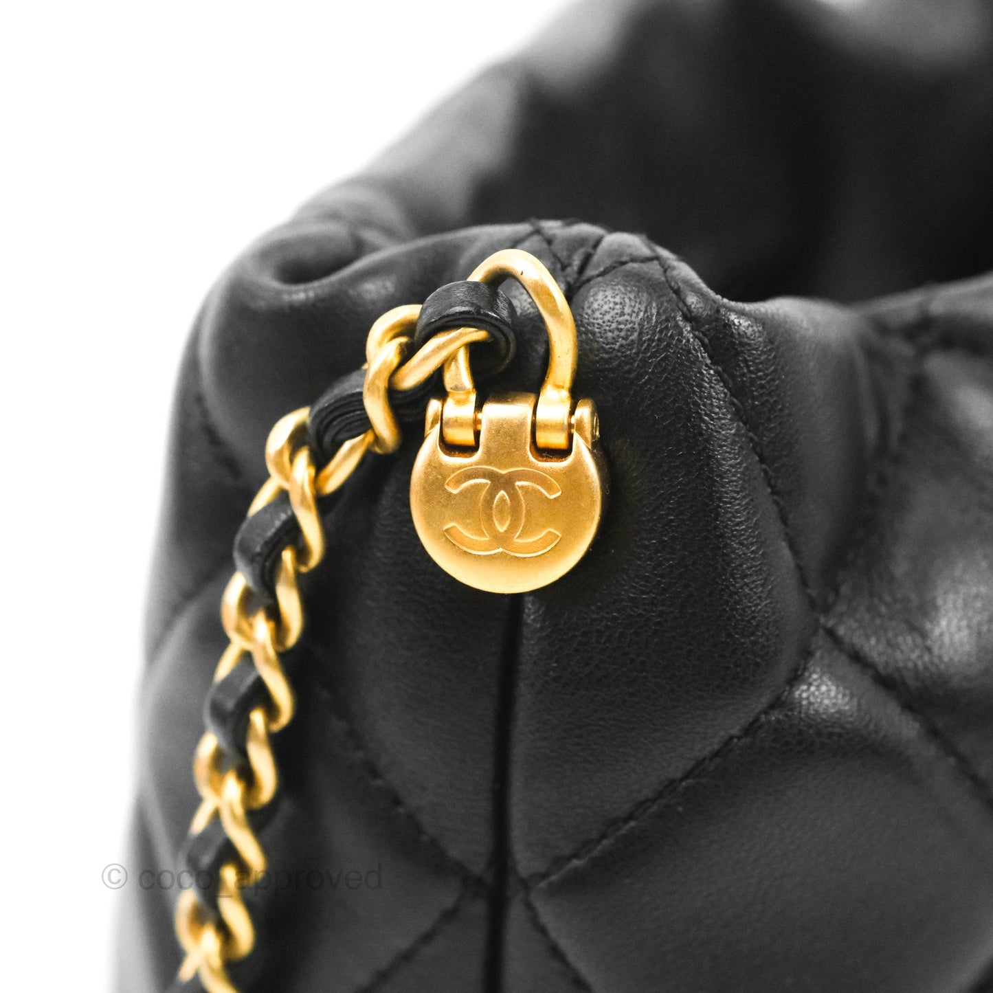 Chanel Quilted My Perfect CC Bucket Drawstring Bag Black Lambskin
