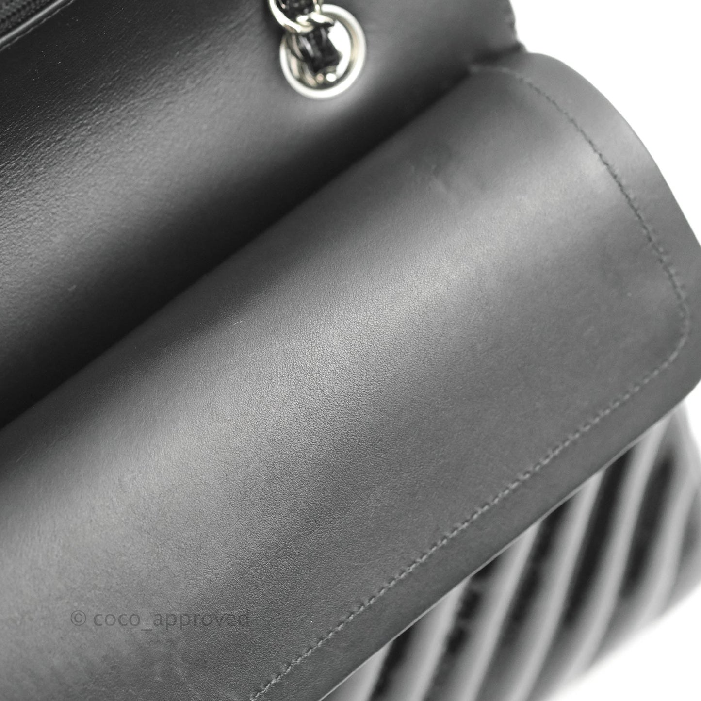 Chanel Classic M/L Medium Chevron Double Flap Black Patent Silver Hardware