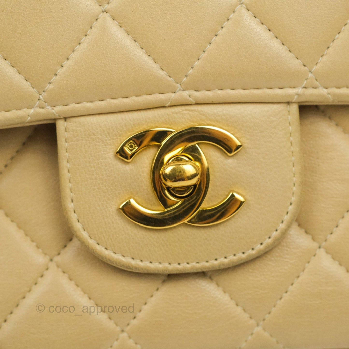 Chanel Vintage Top Handle Flap Bag Beige Lambskin 24K Gold Hardware