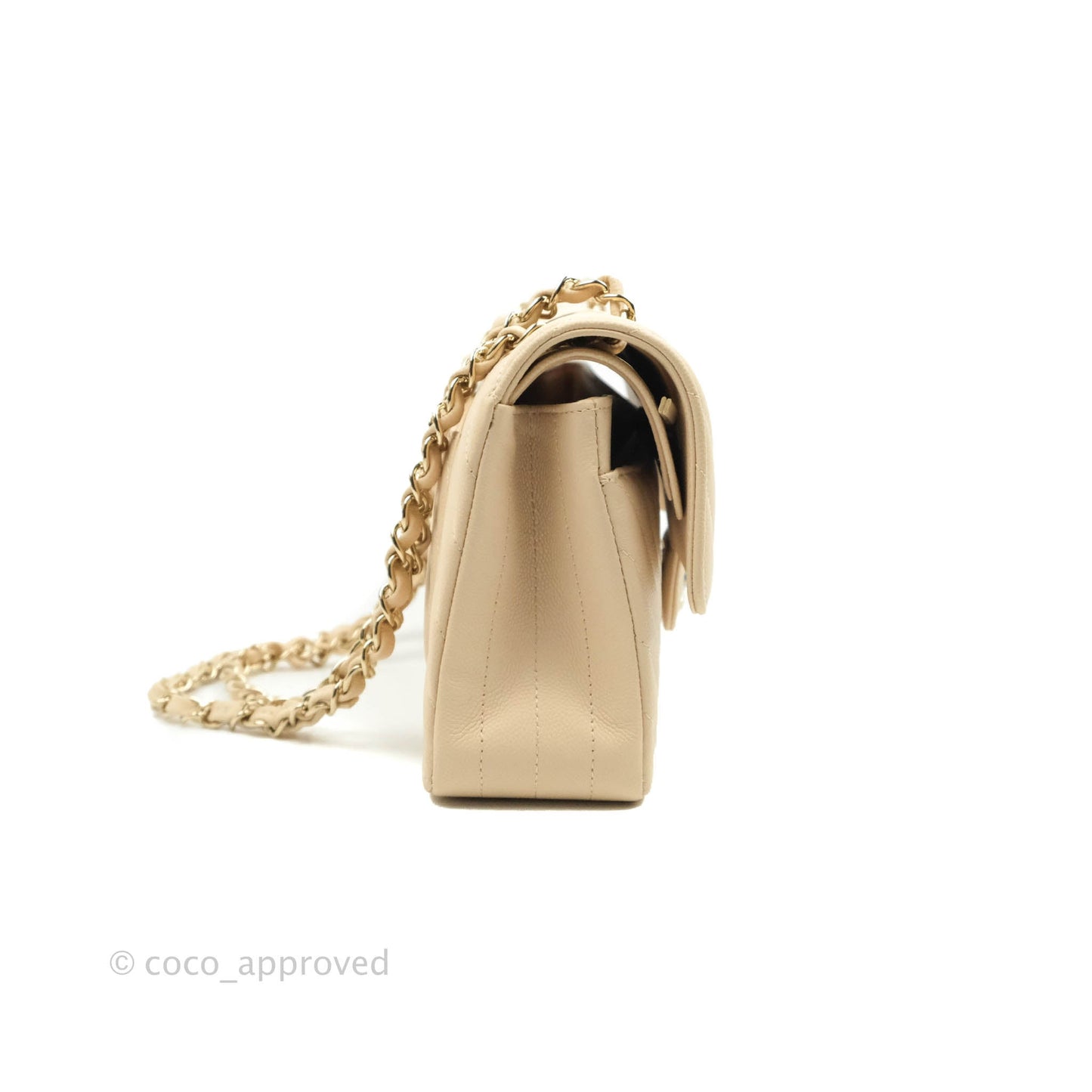 Chanel S/M Small Chevron Classic Flap Beige Caviar Gold Hardware 21S