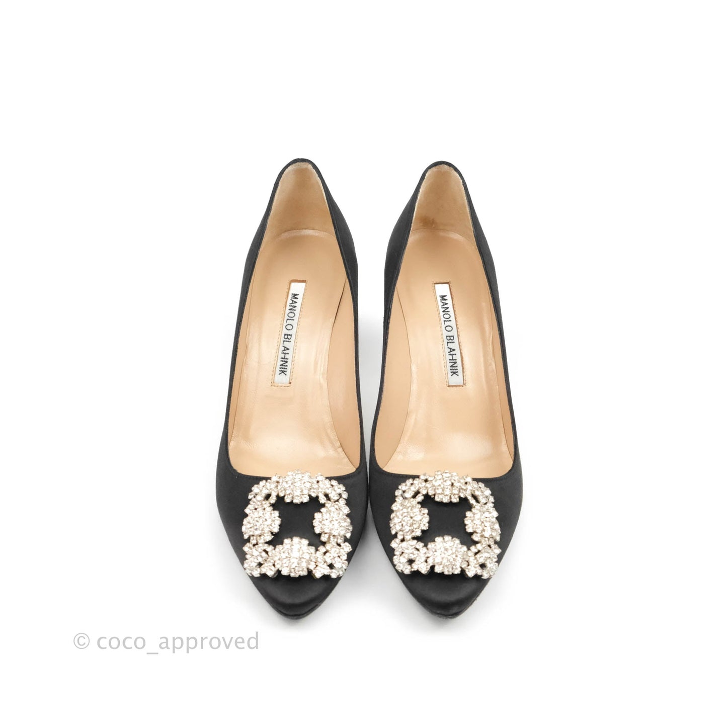 Manolo Blahnik Black Satin Hangisi Jewel Buckle Pumps Size 36.5