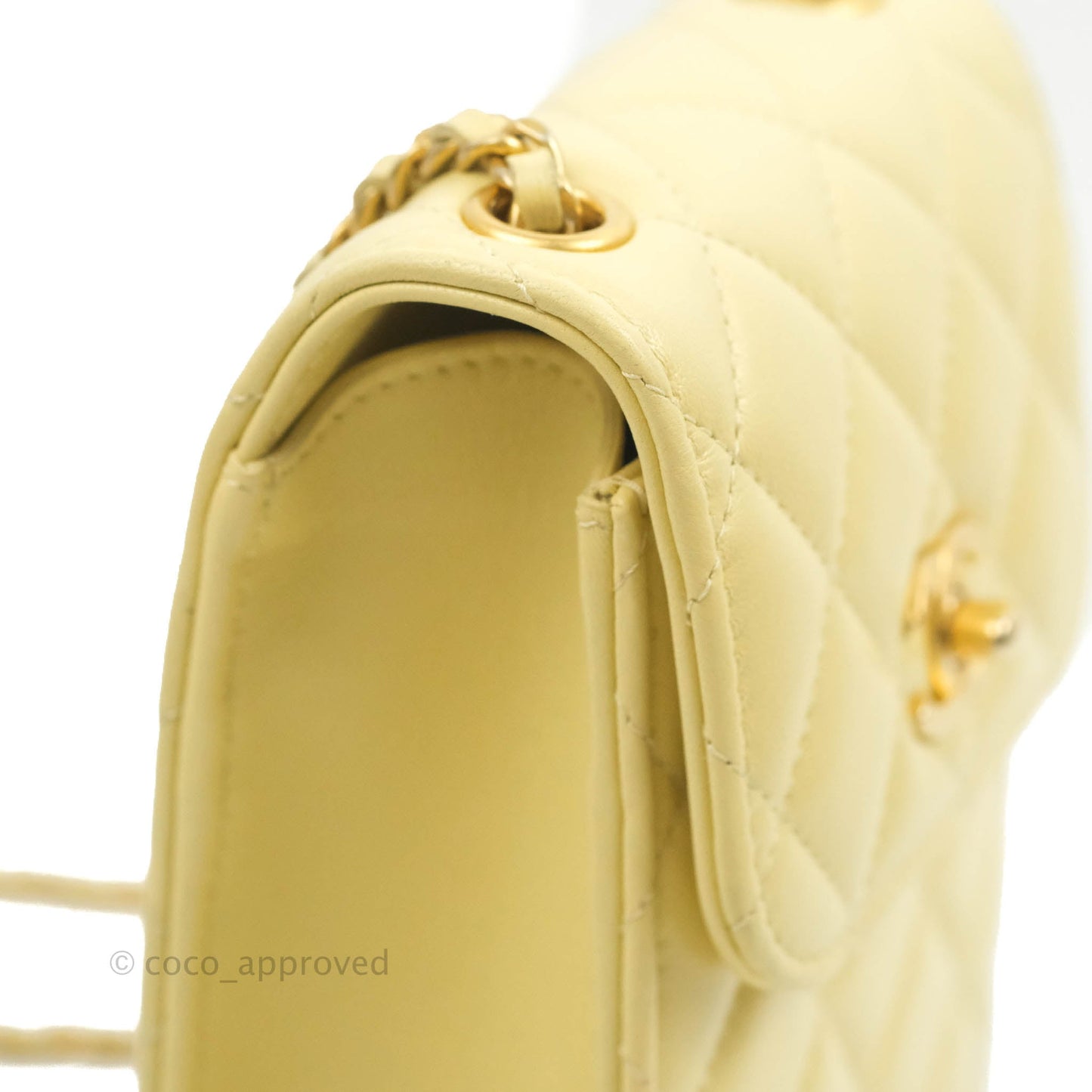 Chanel Quilted Pearl Crush Phone Holder With Chain Yellow Lambskin