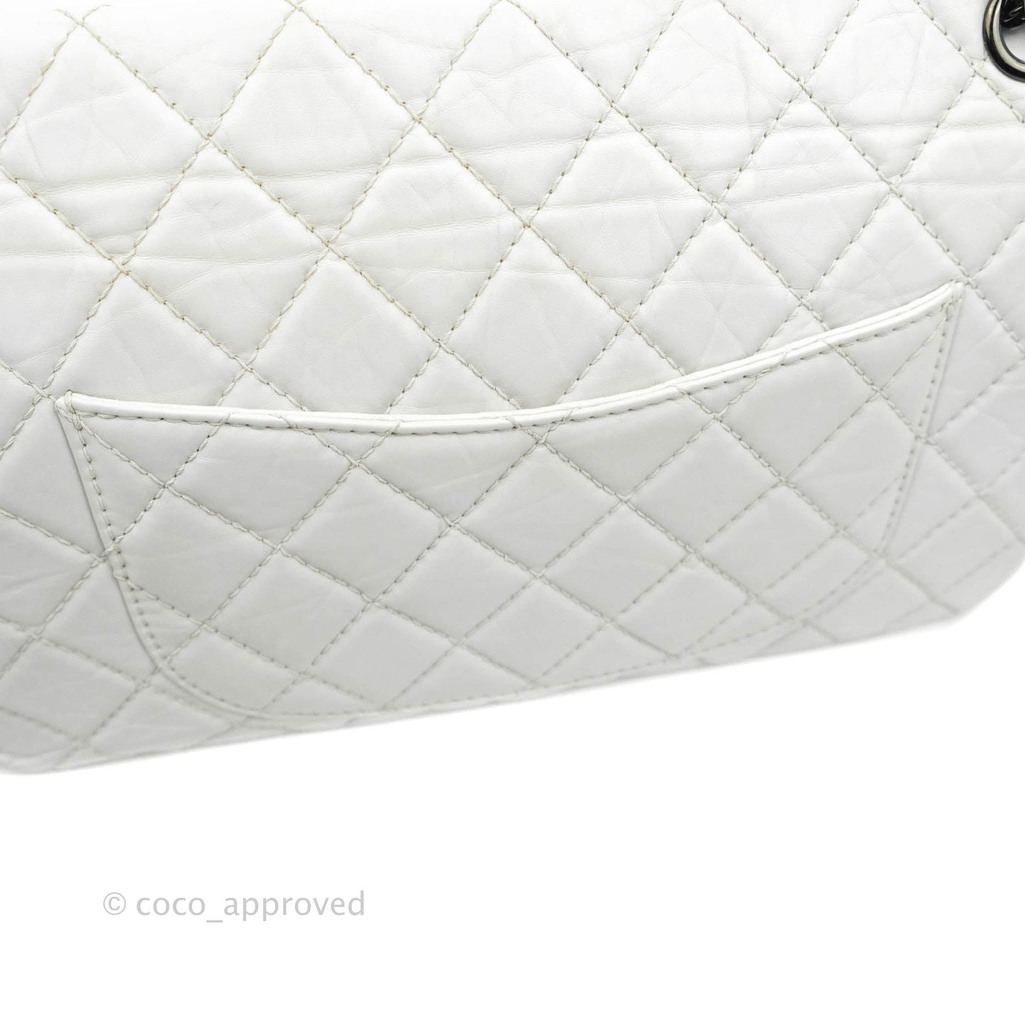 Chanel Quilted Reissue 226 Flap White Aged Calfskin Gun Metal Hardware