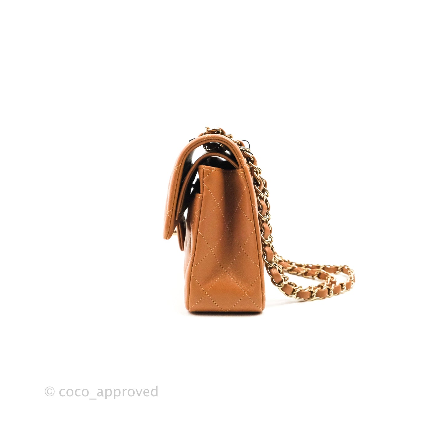 Chanel Small Classic Quilted Flap Dark Beige Caramel Lambskin Gold Hardware 22S