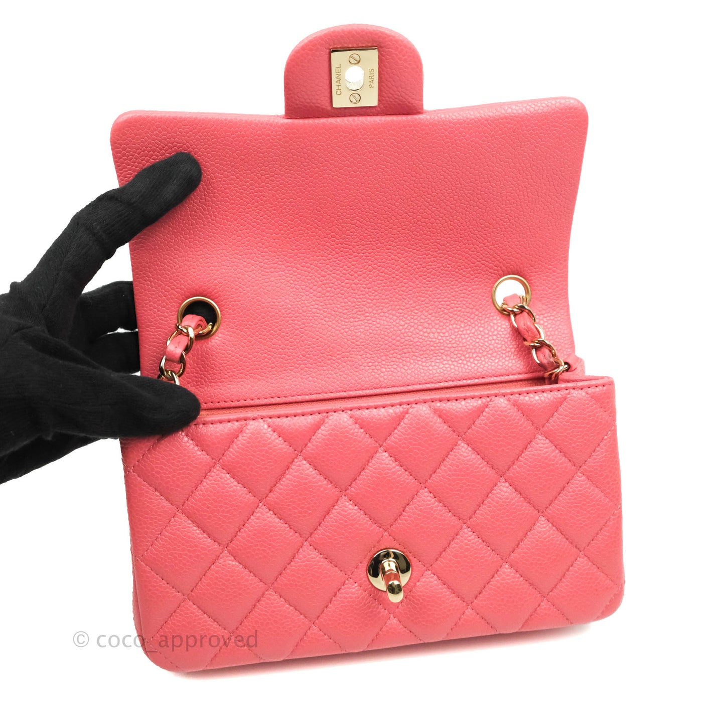 Chanel Quilted Mini Rectangular Flap Pearly Pink Caviar Gold Hardware 18S
