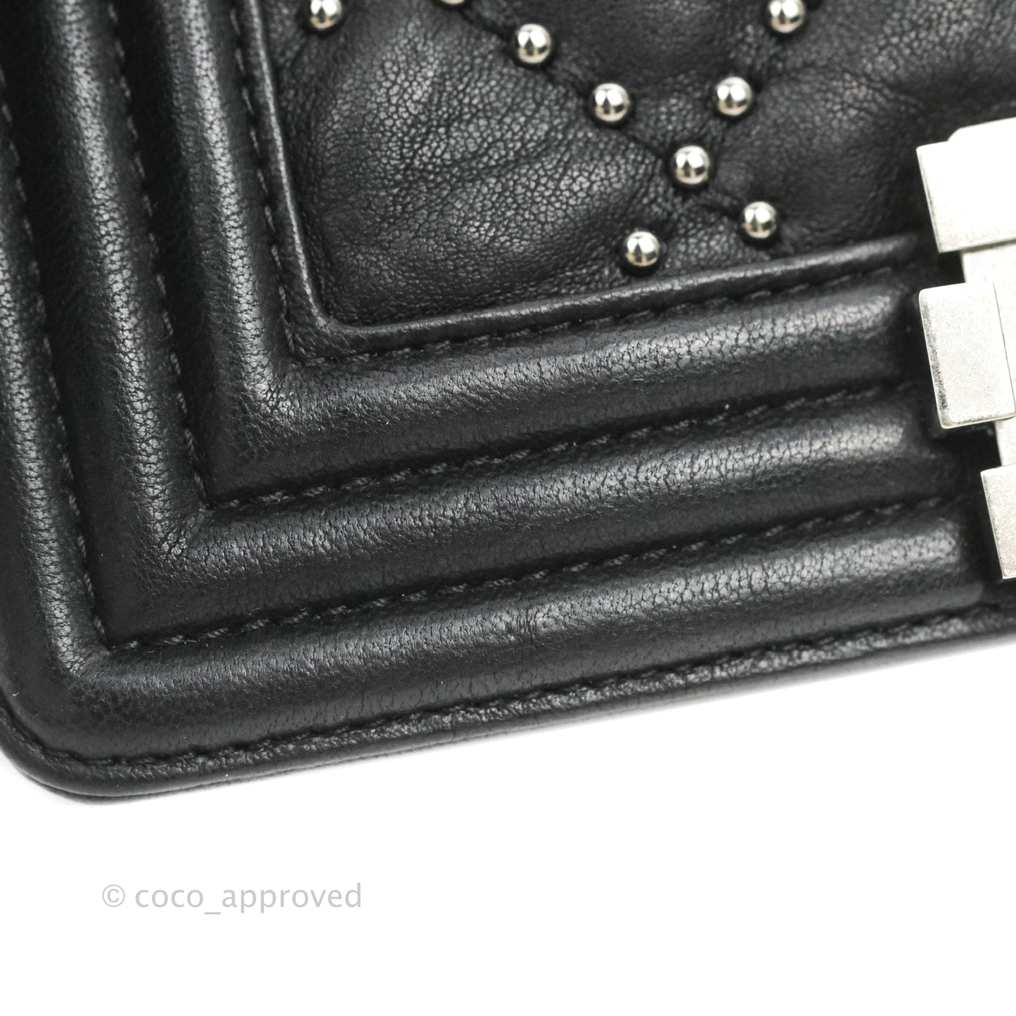 Chanel Quilted Small Boy Studded Bag Black Aged Calfskin Ruthenium Hardware