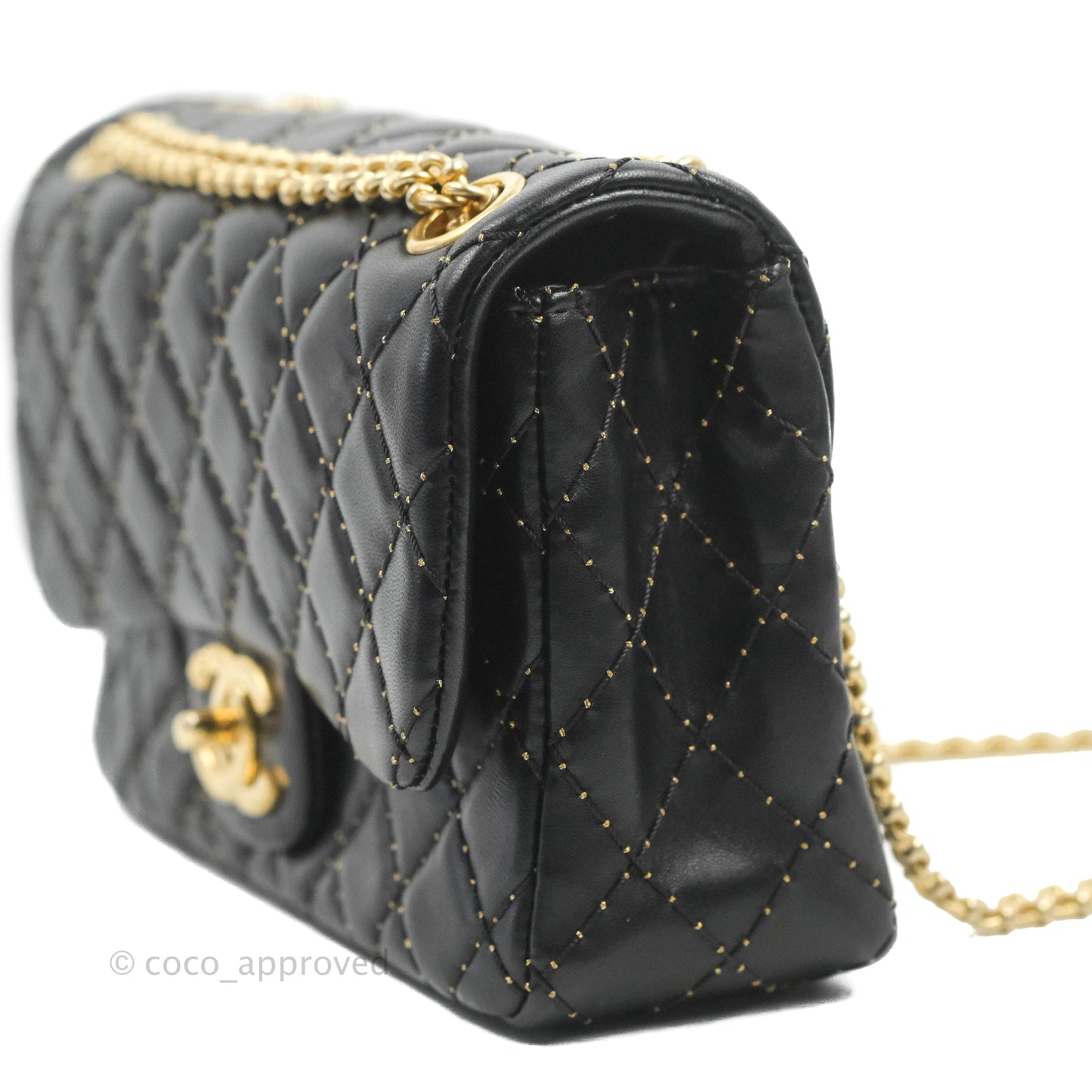 Chanel Quilted Stitched Flap Bag Lambskin Black Aged Gold Hardware 15A