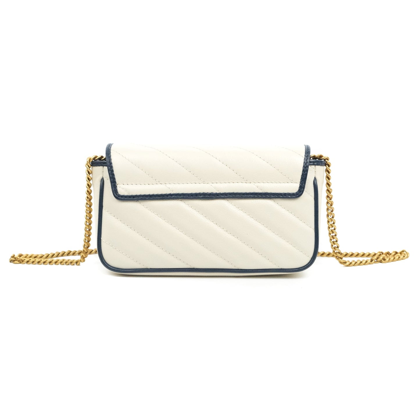 Gucci GG Marmont Matelassé Leather Super Mini Bag Navy White