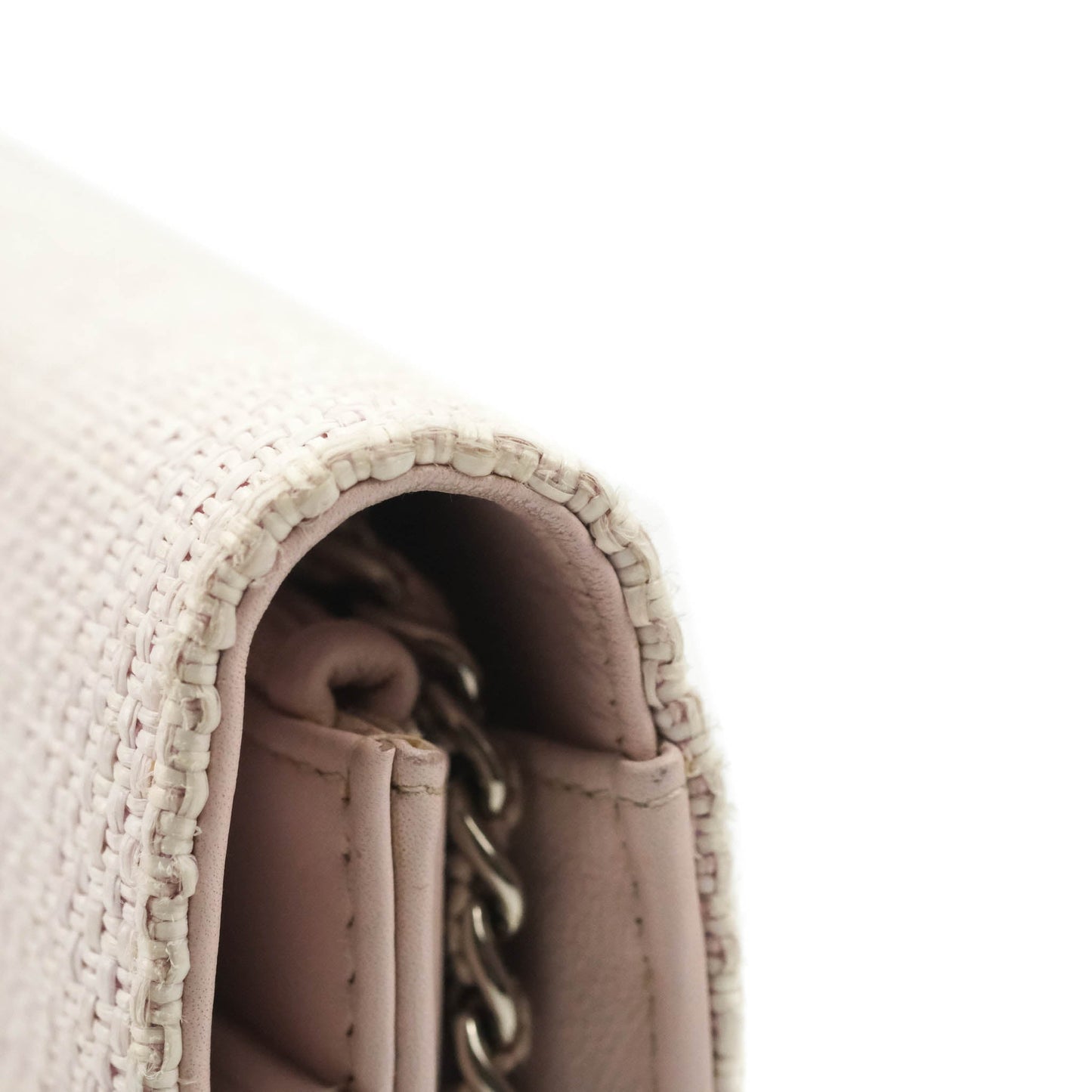 Chanel Deauville Wallet On Chain WOC Pink Canvas Silver Hardware