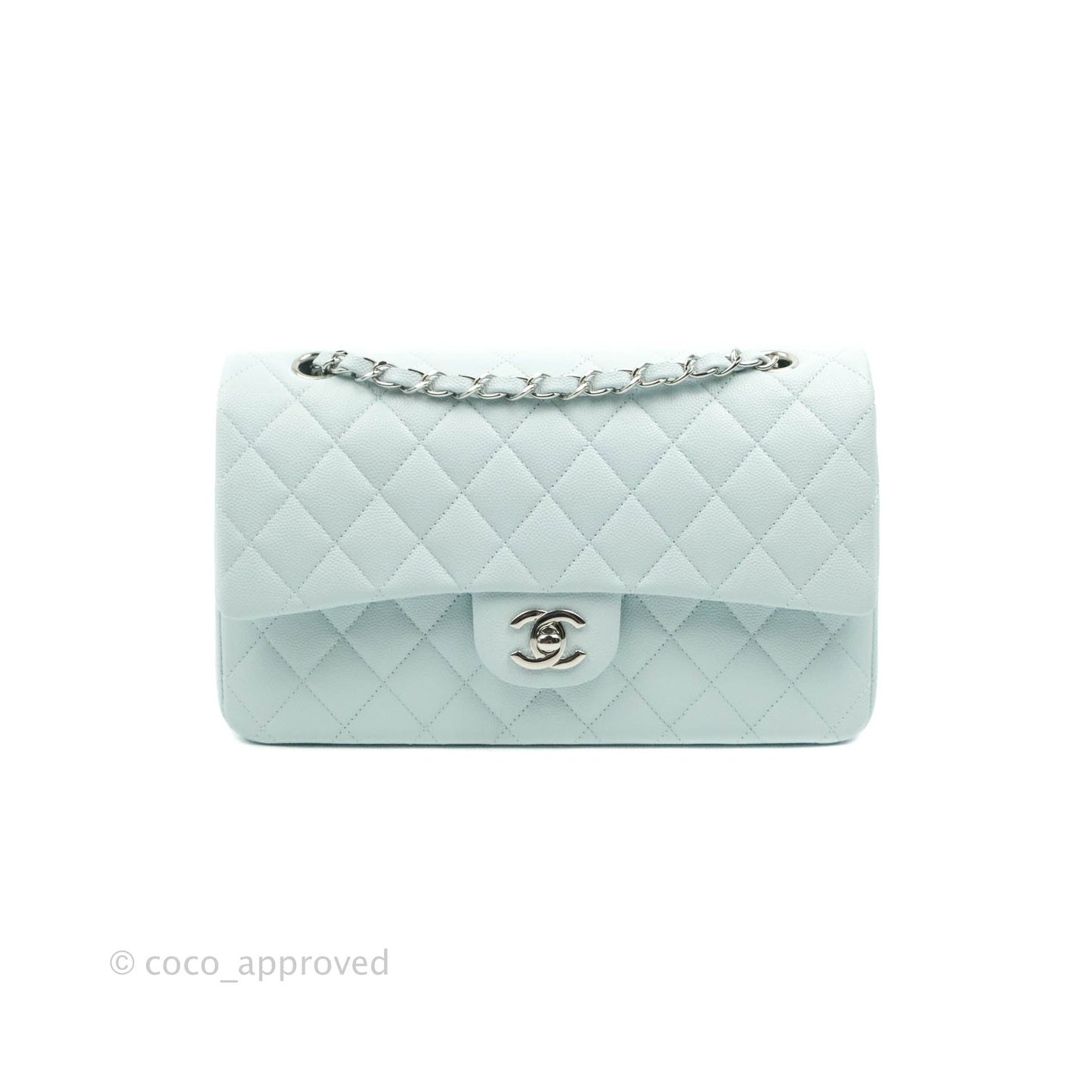 Chanel Classic M/L Medium Double Flap Blue Caviar Silver Hardware 21K