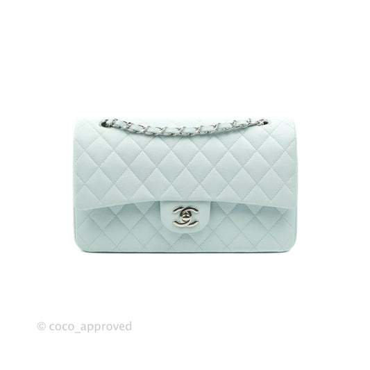Chanel Classic M/L Medium Double Flap Blue Caviar Silver Hardware 21K