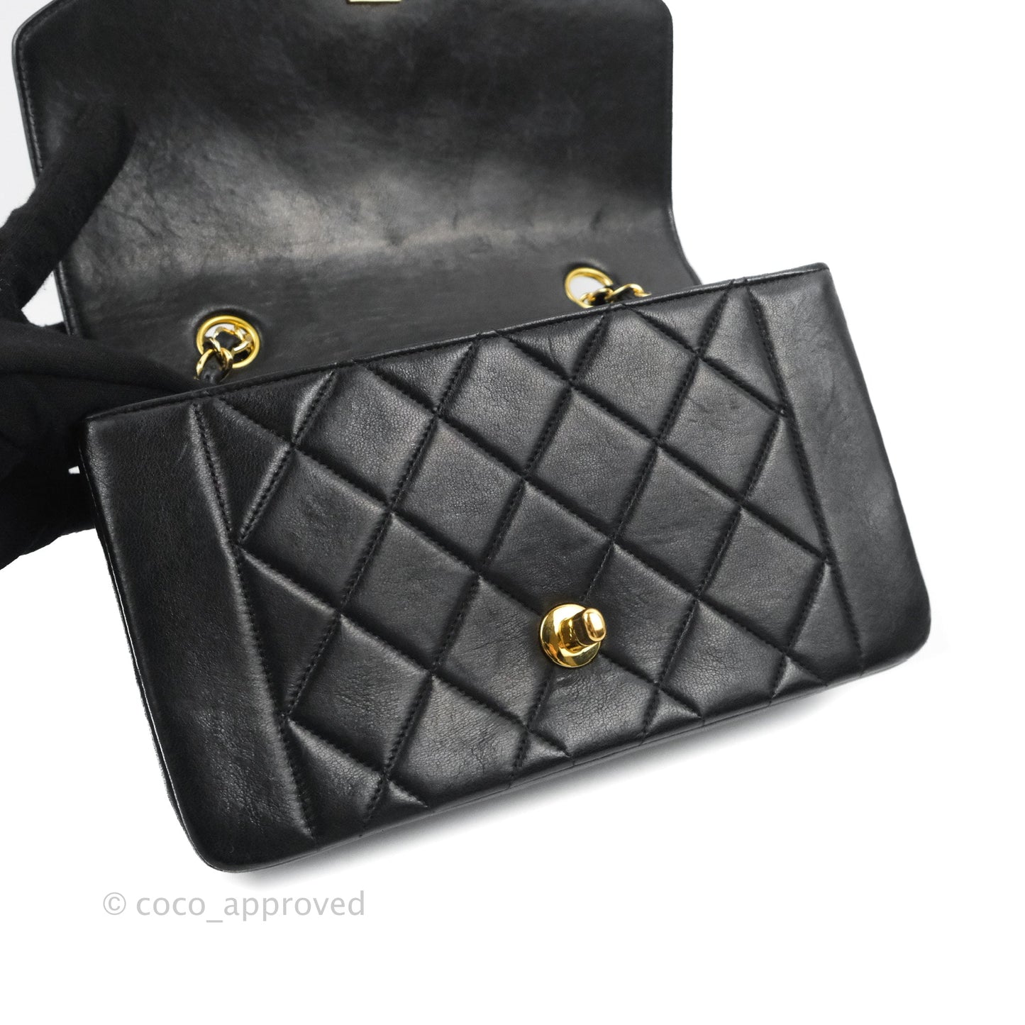 Chanel Vintage Small Quilted Classic Diana Flap Bag Black Lambskin 24K Gold Hardware