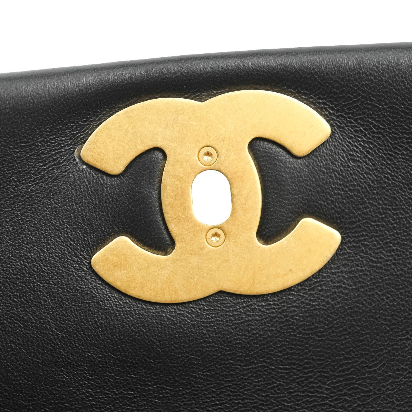 Chanel Large Flap Bag With Woven CC Logo Black Lambskin Gold Hardware 22C