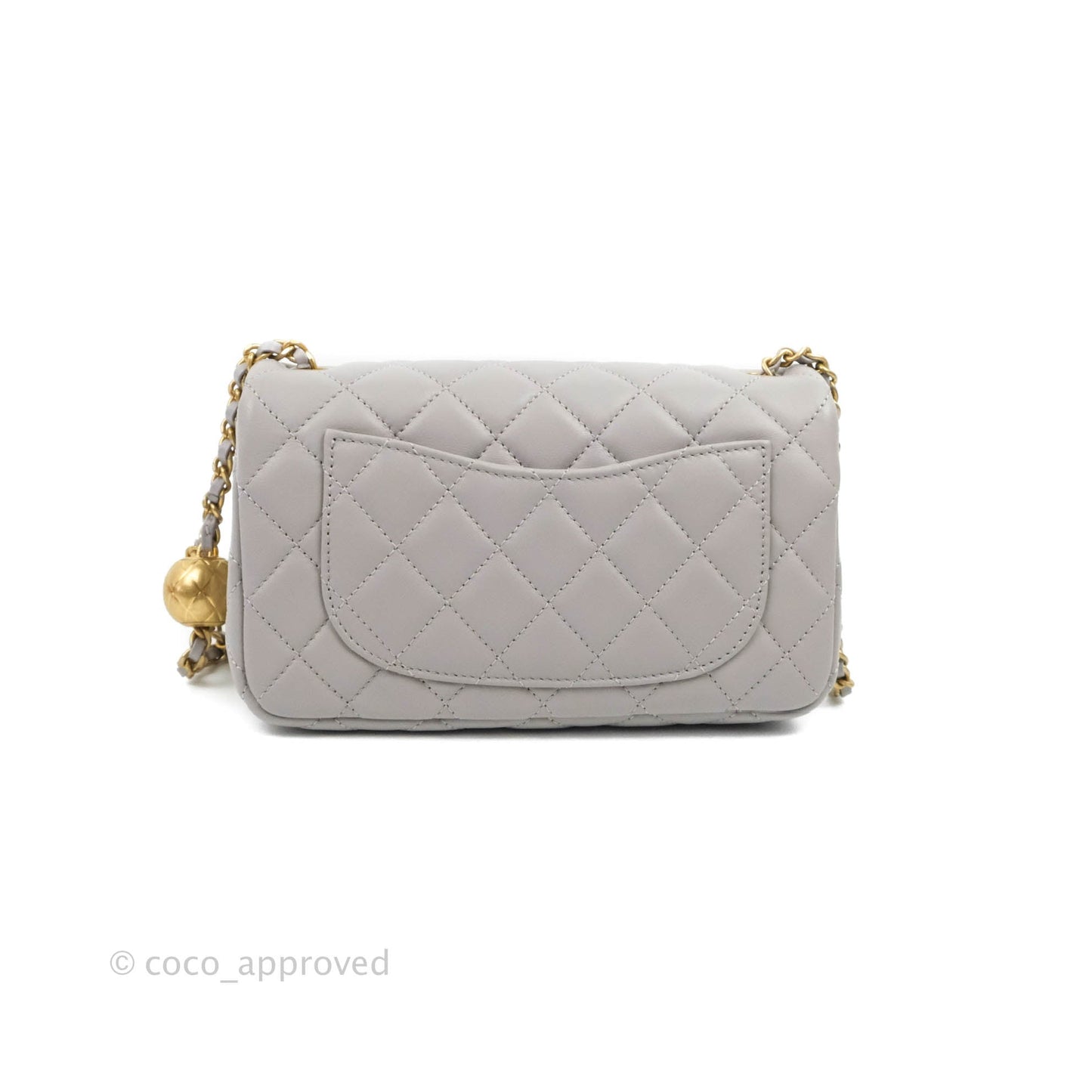 Chanel Mini Rectangular Pearl Crush Quilted Light Grey Lambskin Aged Gold Hardware 22B