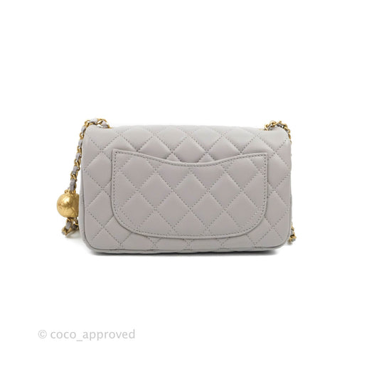 Chanel Mini Rectangular Pearl Crush Quilted Light Grey Lambskin Aged Gold Hardware 22B
