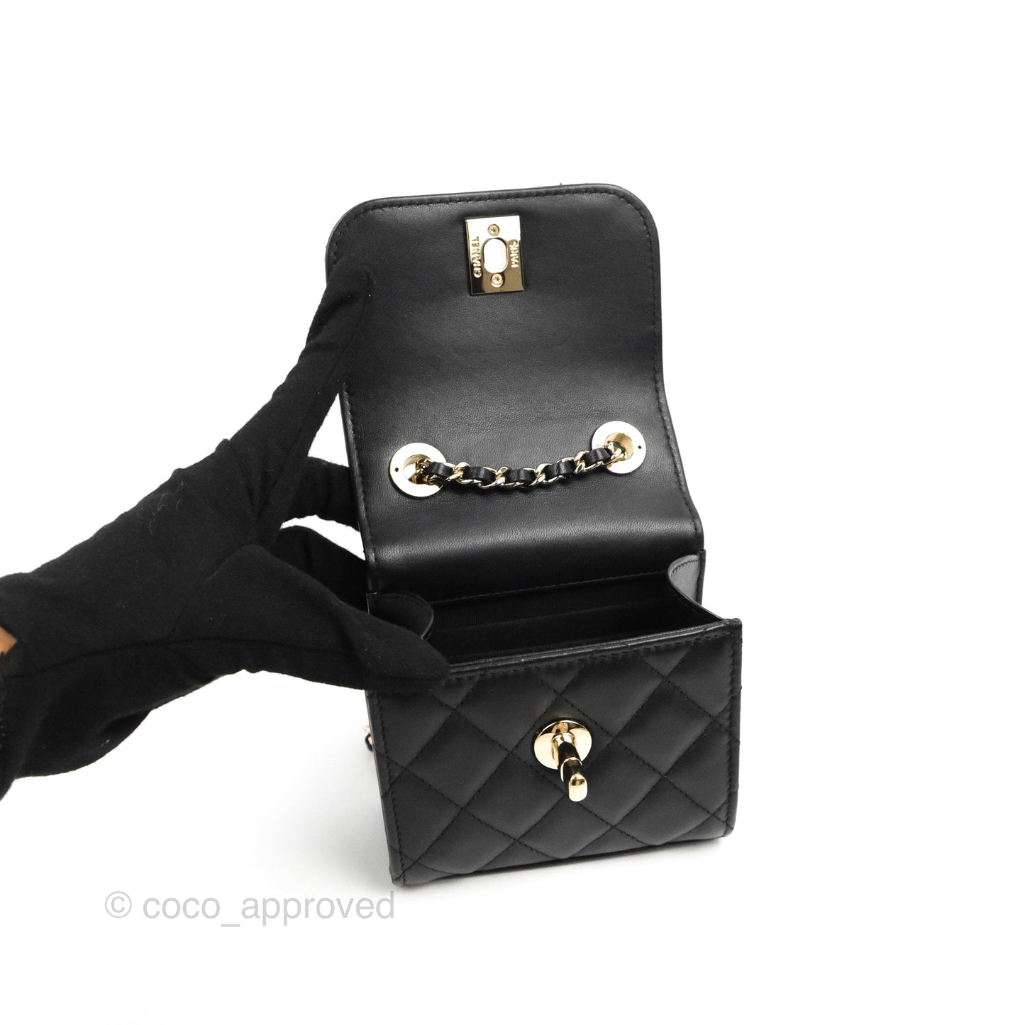 Chanel Mini Quilted Trendy CC Clutch With Chain Black Lambskin Gold Hardware
