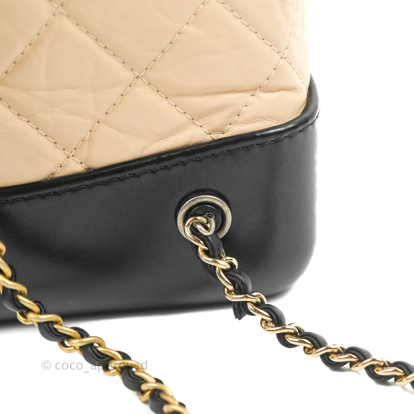 Chanel Small Gabrielle Backpack Beige Black Aged Calfskin
