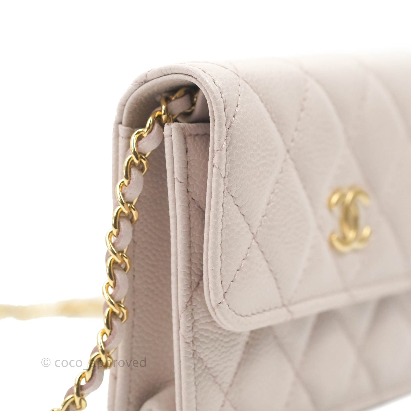 Chanel Miss Coco Clutch With Chain Quilted Lilac Pink Caviar Gold Hardware