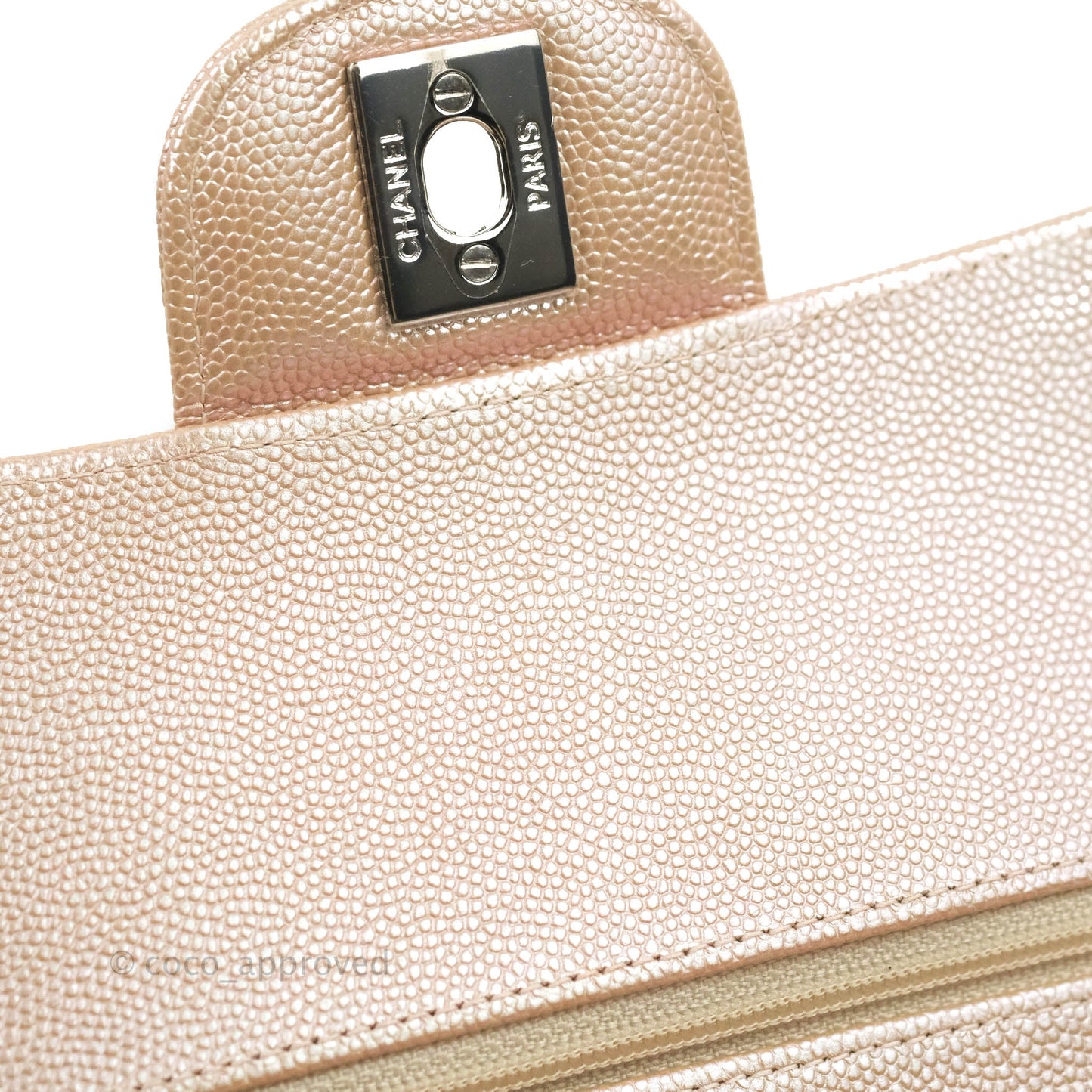 Chanel Classic M/L Medium Double Flap Iridescent Rose Gold Pink Caviar Silver Hardware 17B