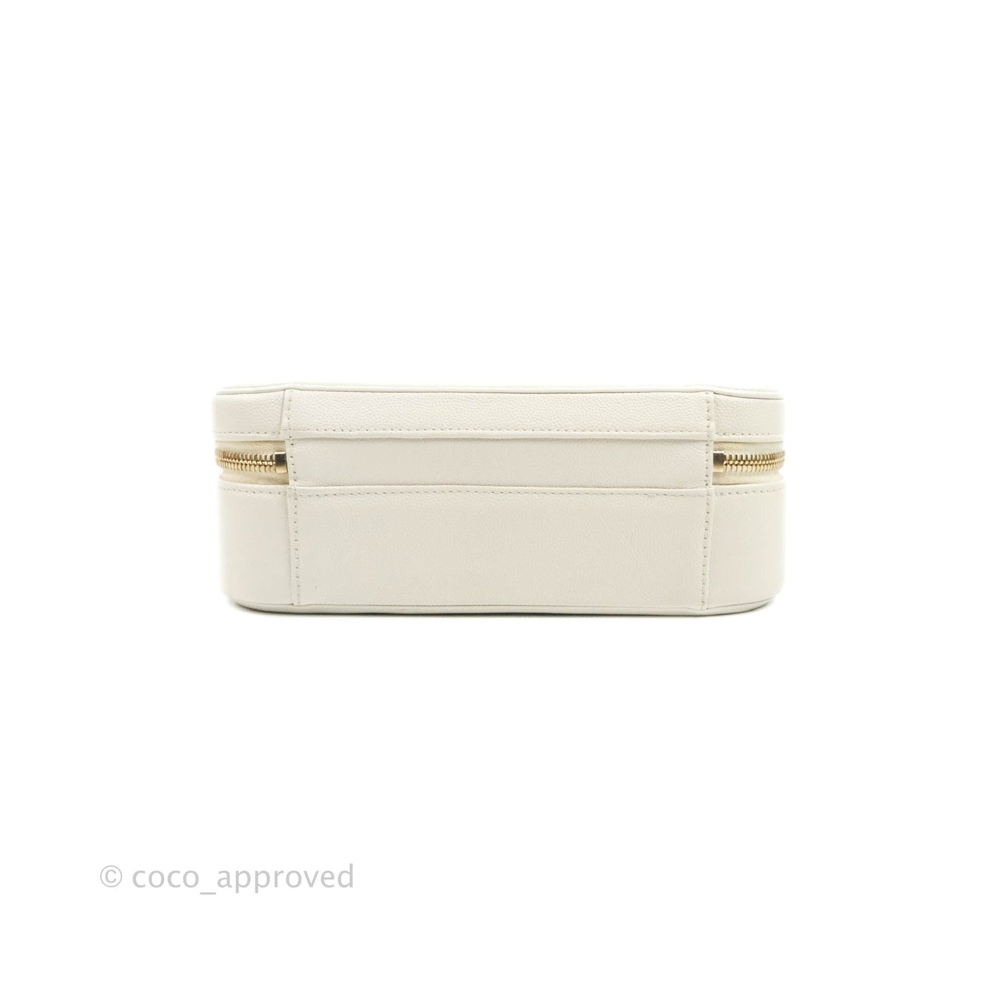 Chanel Quilted Medium CC Filigree Vanity Case White Caviar Aged Gold Hardware