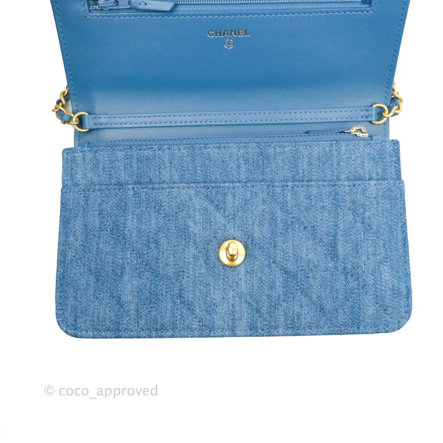 Chanel Quilted Pearl Crush Wallet on Chain WOC Denim Aged Gold Hardware