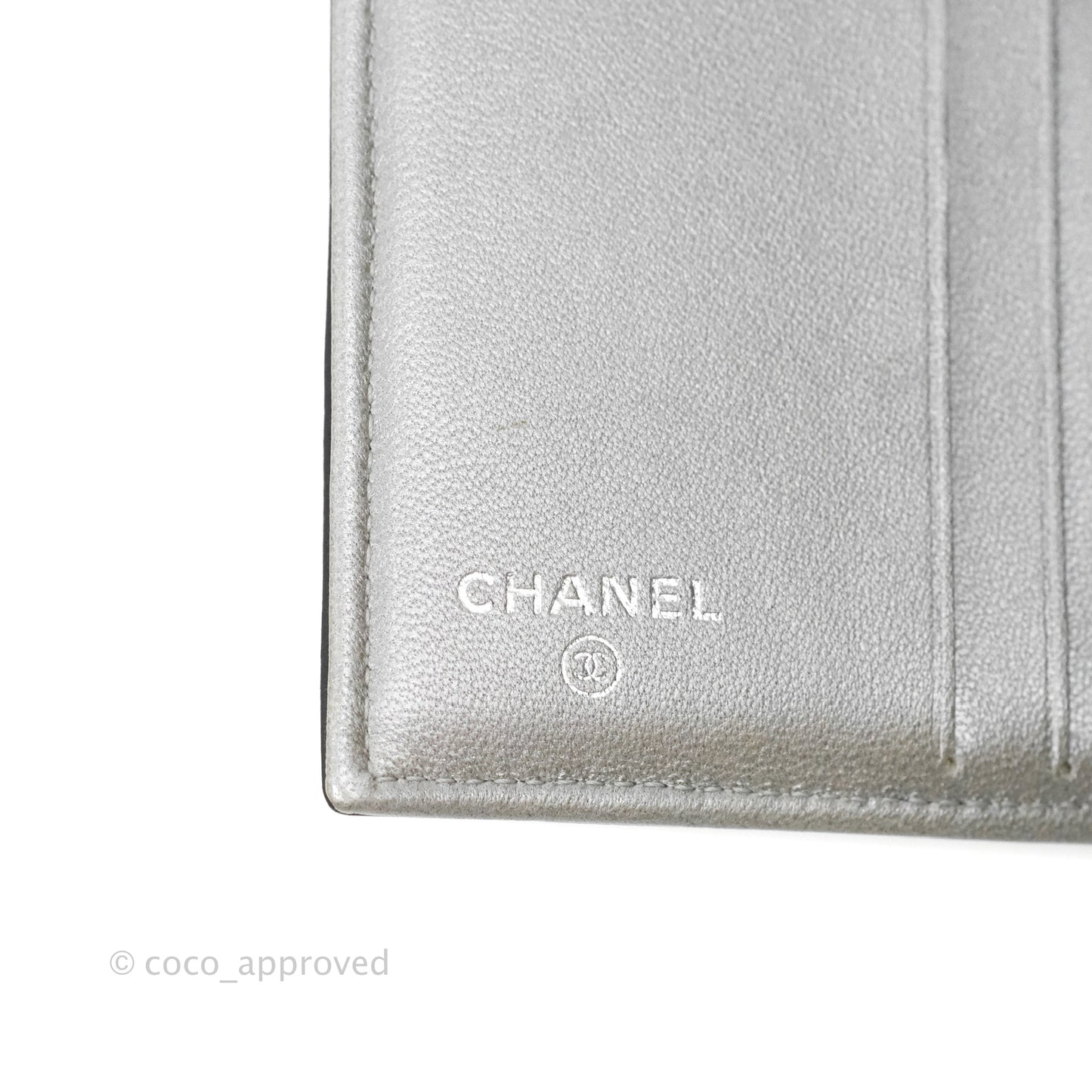 Chanel Camellia Embossed Tri-fold Short Wallet Black Lambskin Silver Hardware