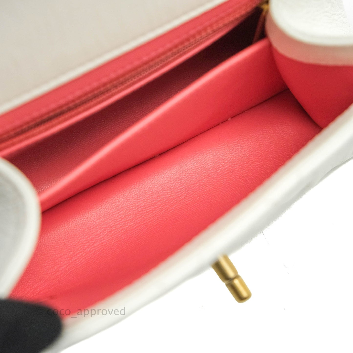 Chanel Quilted CC Top Handle Flap White Calfskin Aged Gold Hardware