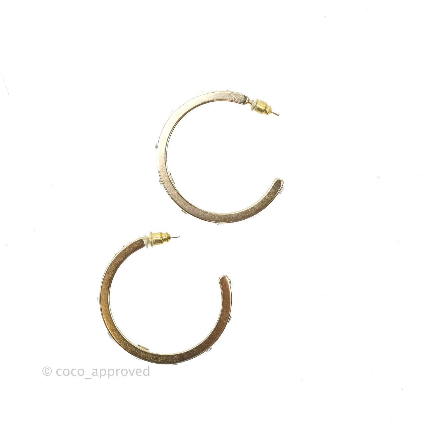 Chanel Crystal CC Engraving Hoop Earrings Gold 21B