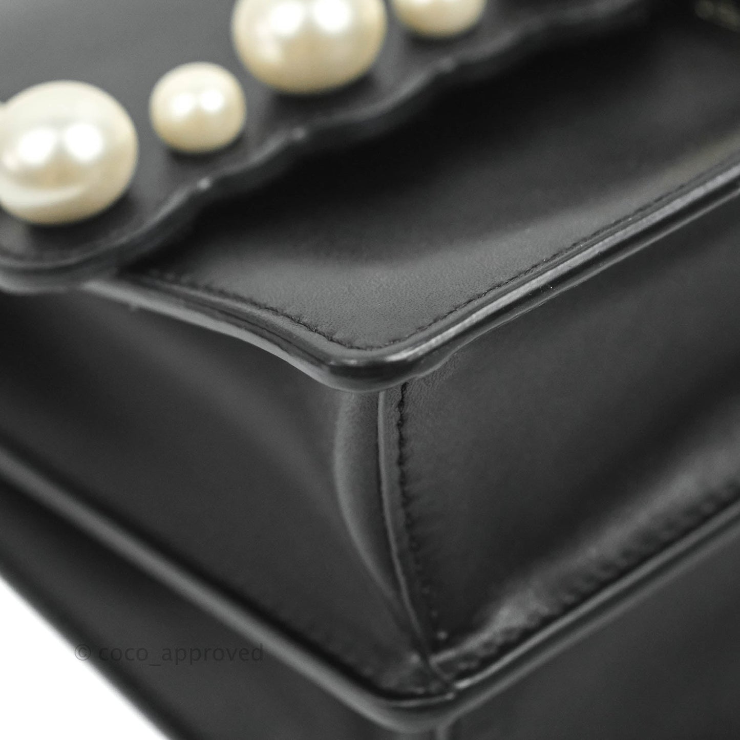Fendi Scalloped Studded Pearl Small Kan I Shoulder Bag Black Calfskin
