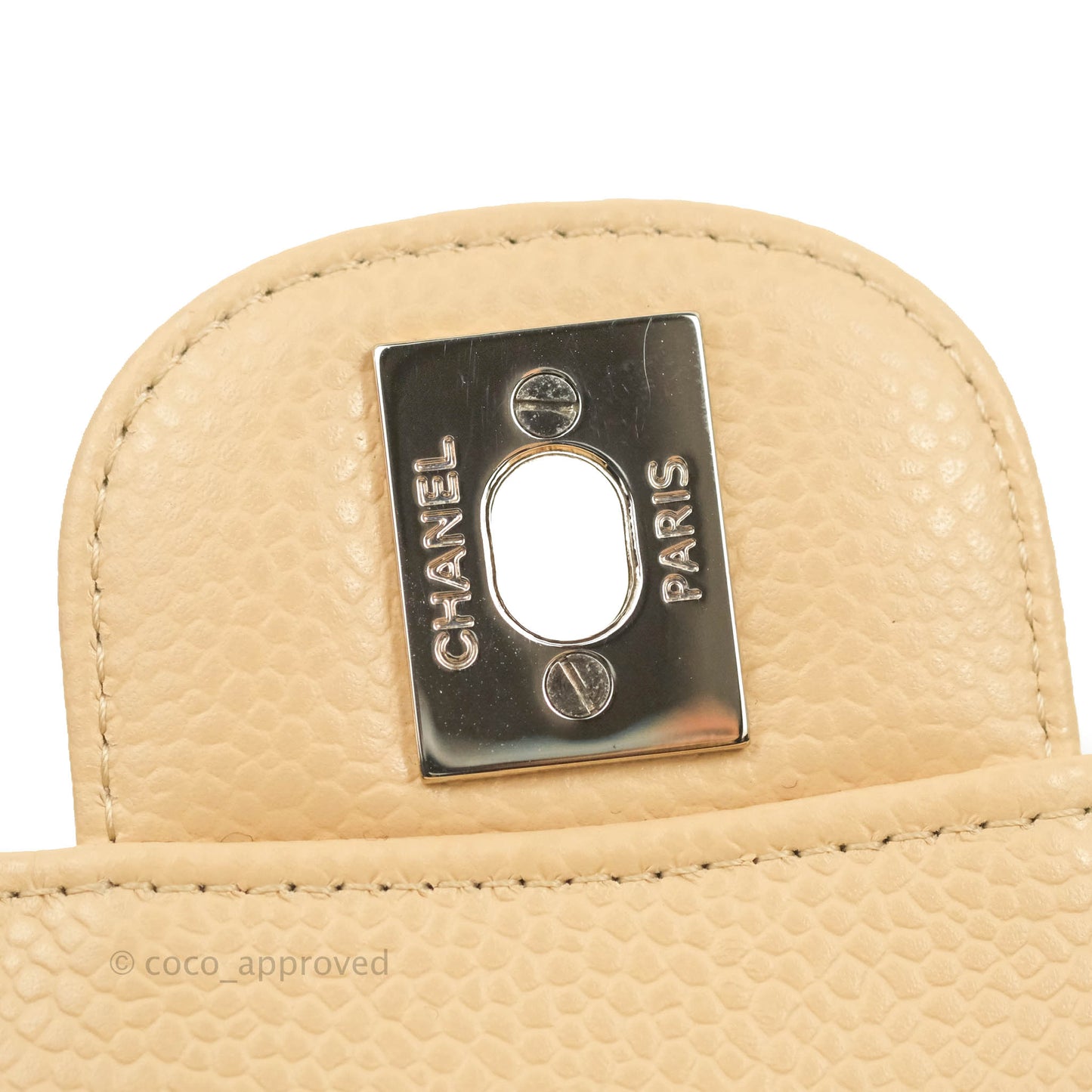 Chanel Classic M/L Medium Flap Quilted Beige Caviar Silver Hardware